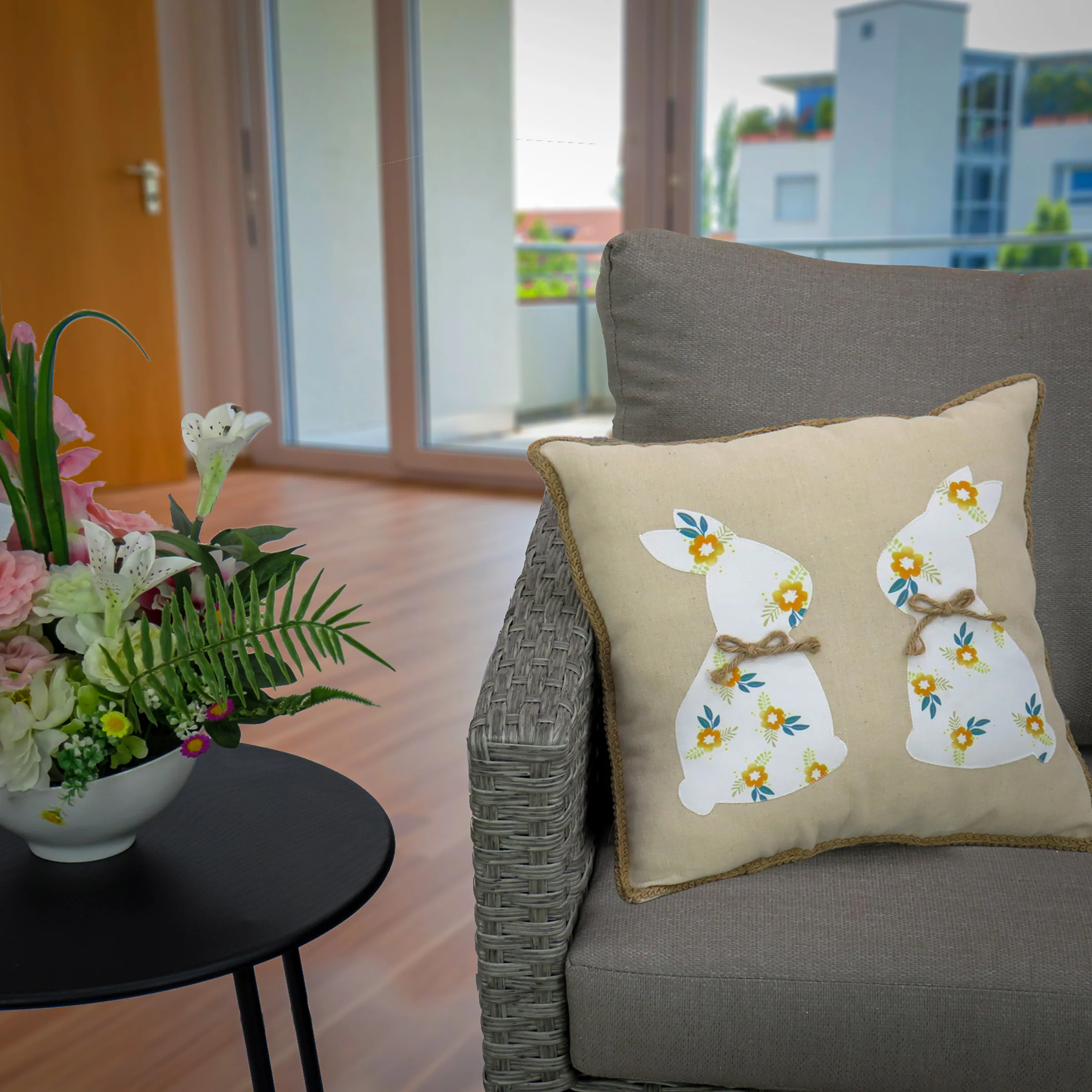 16 in. Floral Easter Bunny Decorative Pillow - Image 2