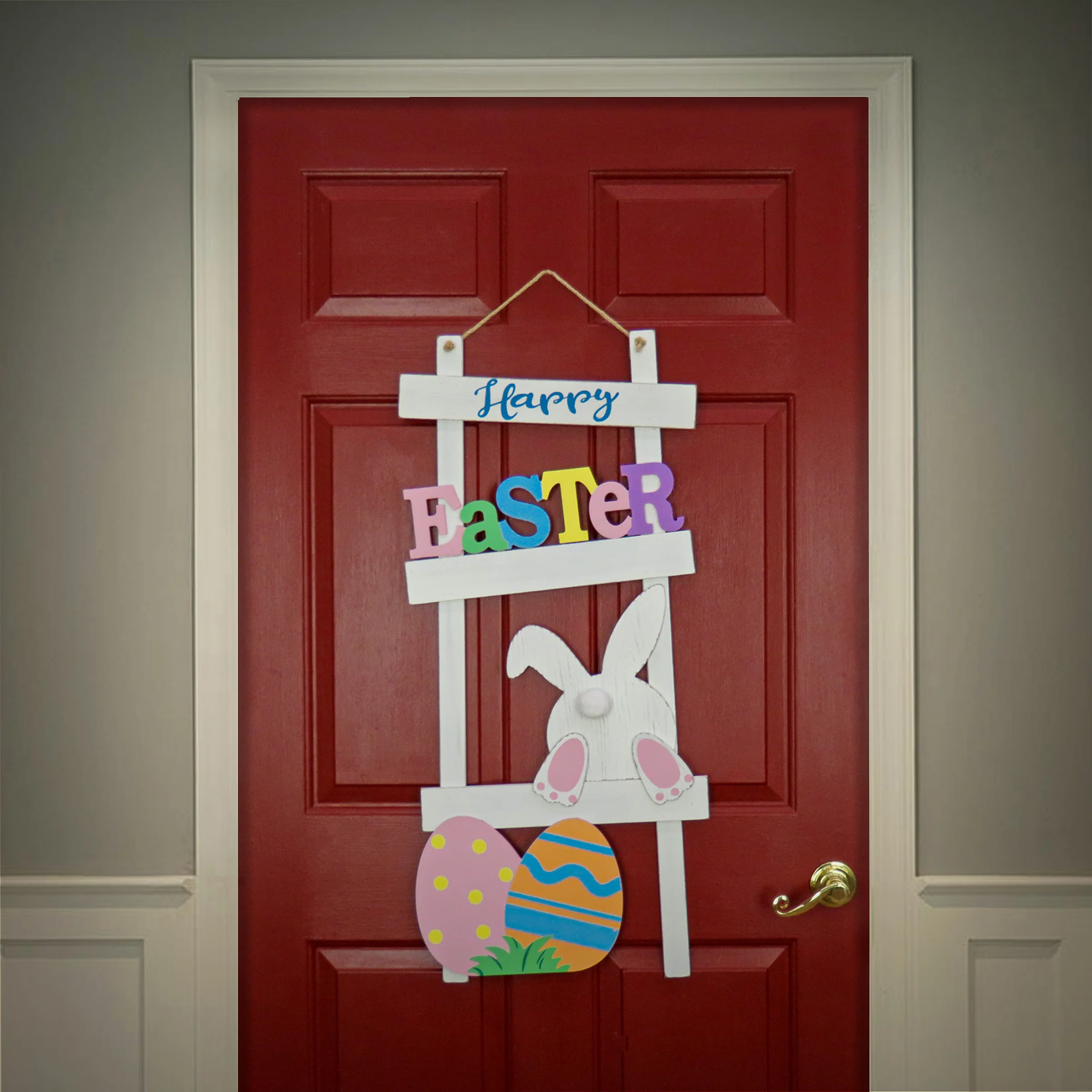 36 in. Happy Easter Hanging Wall Decoration with Bunny and Eggs - Image 2