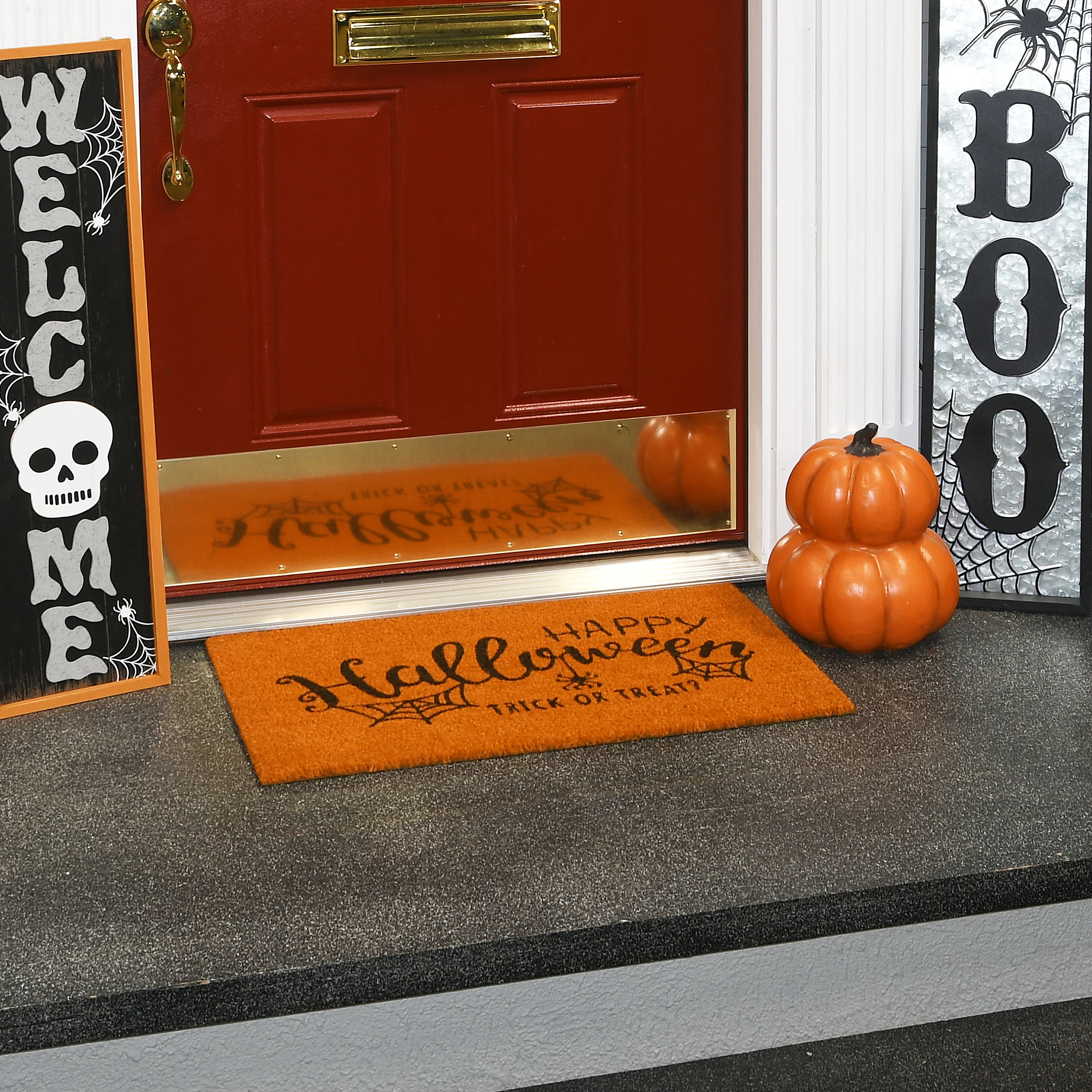 30 in. HAPPY HALLOWEEN Spider Doormat Decoration - Image 2