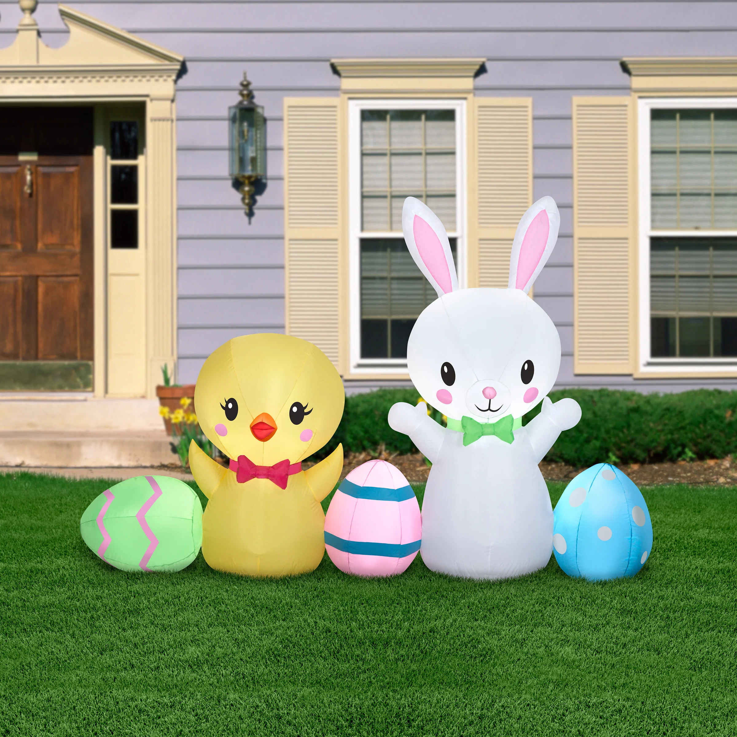78 in. Inflatable Easter Bunny and Chick Decoration - Image 2
