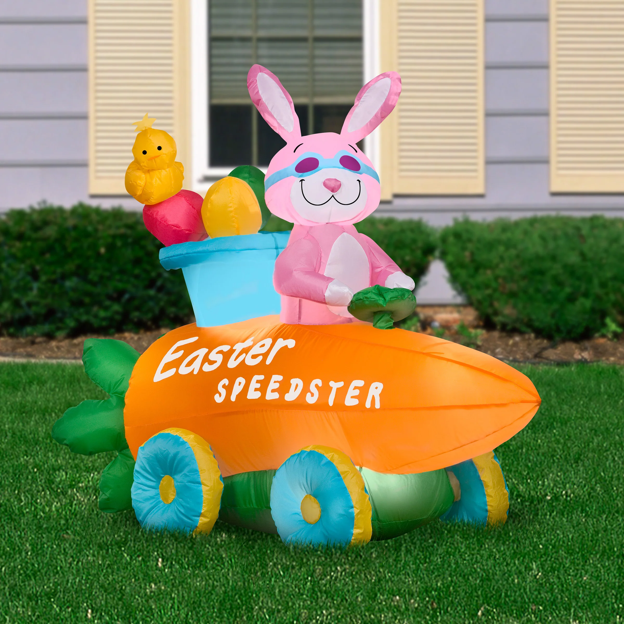 54 in. Inflatable Easter Bunny in a Carrot Roadster Decoration - Image 2