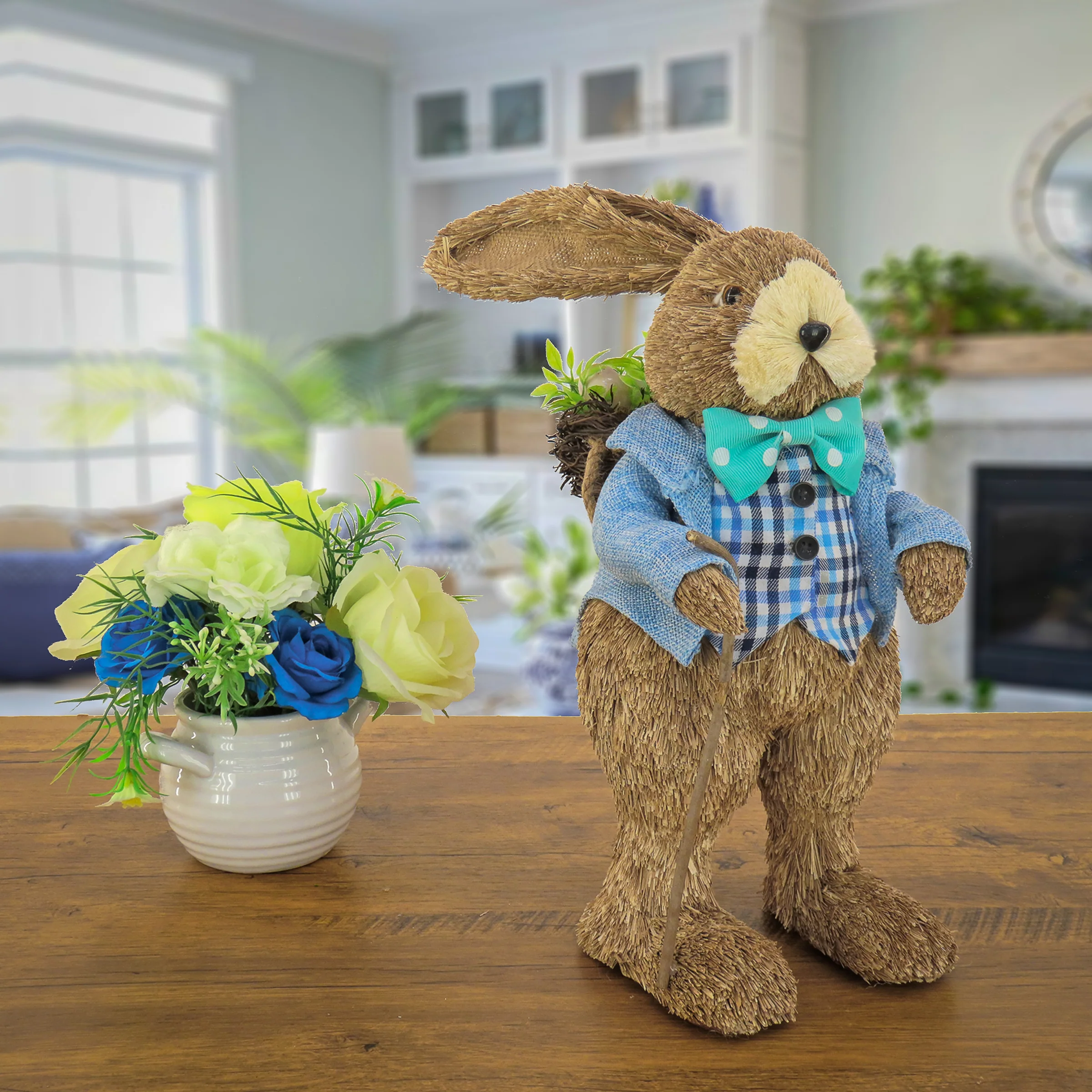 10 in. Male Bunny in Blue Coat Table Decoration - Image 2