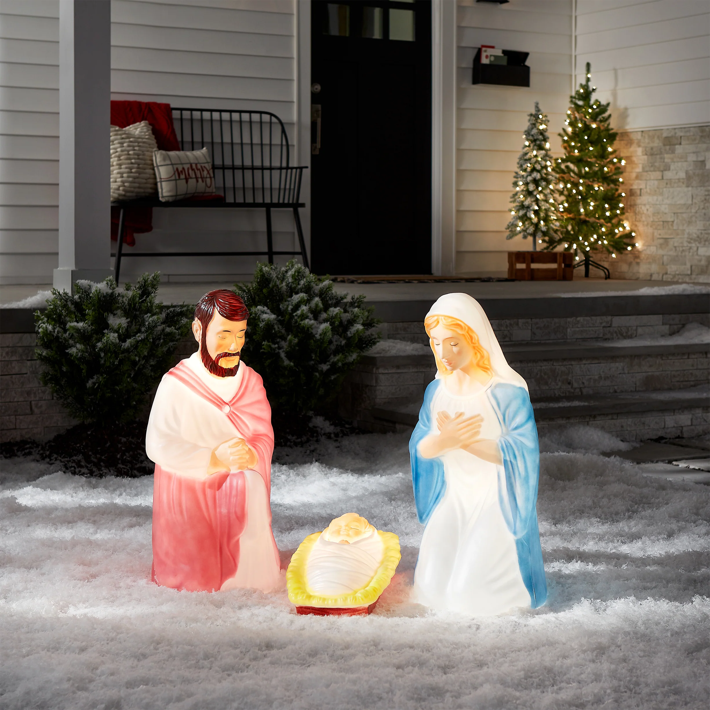 28 in. Mary, Joseph and Jesus Nativity Scene, Lights Inside - Image 2