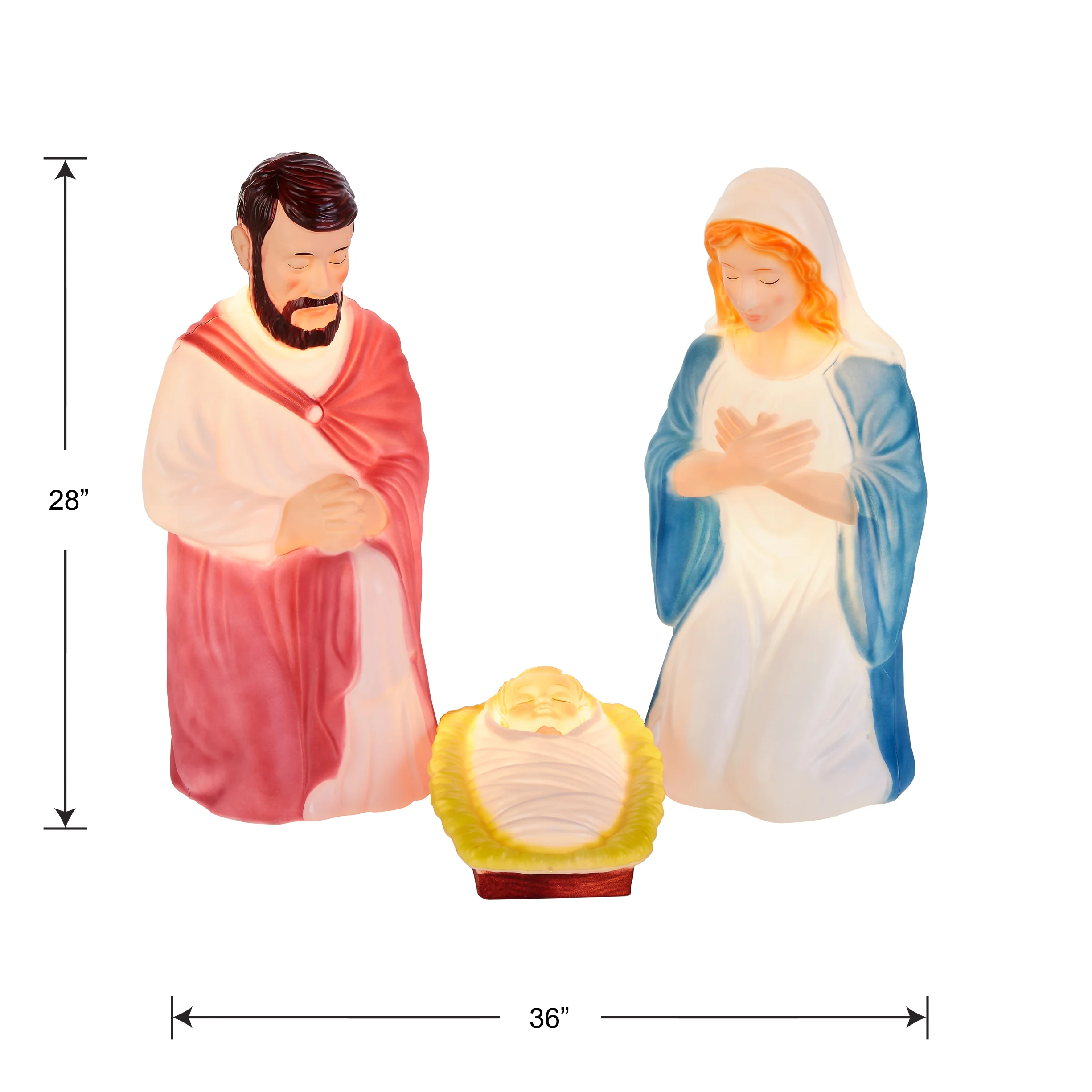 28 in. Mary, Joseph and Jesus Nativity Scene, Lights Inside - Image 4