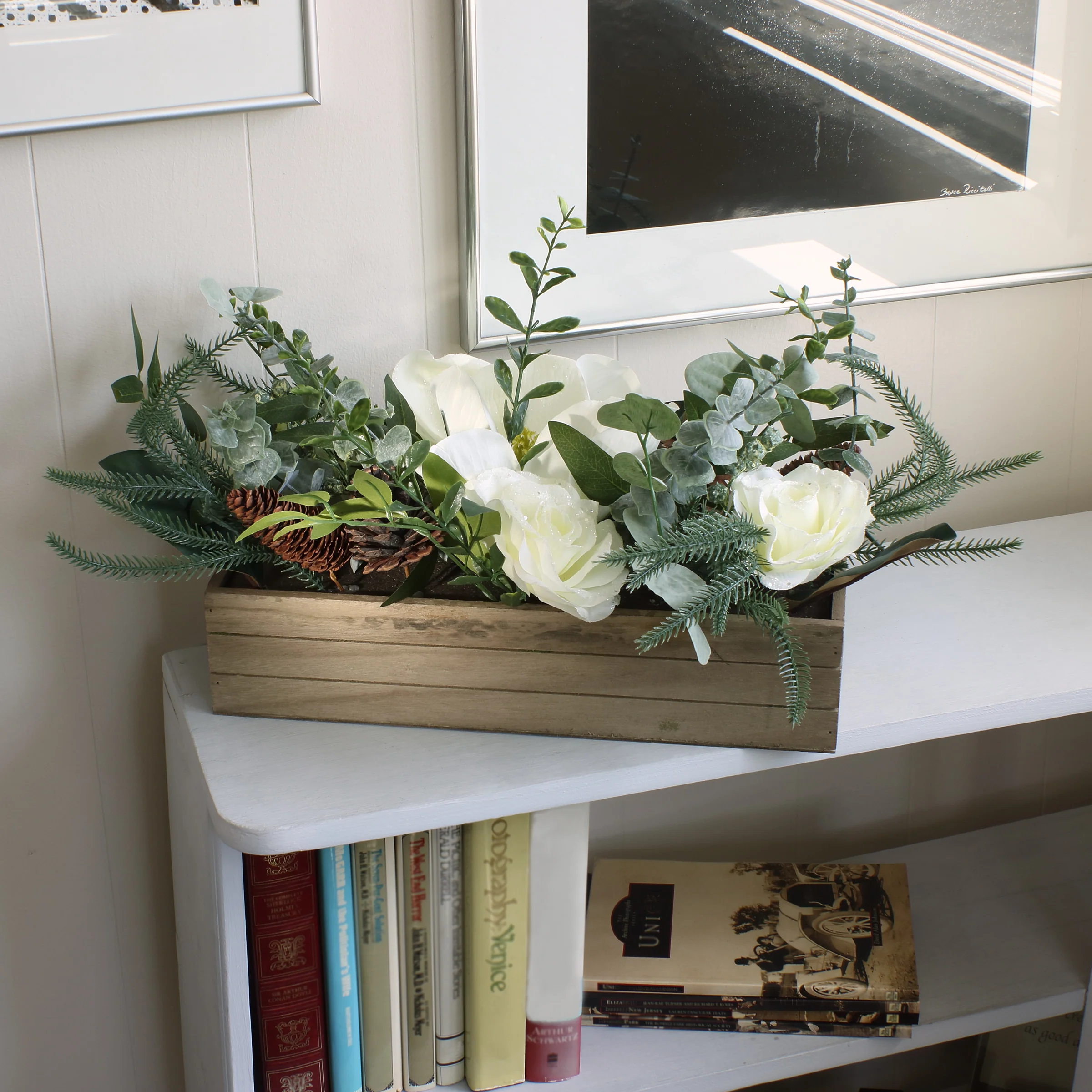 23 in. Mixed Greens and White Flowers Christmas Arrangement - Image 2
