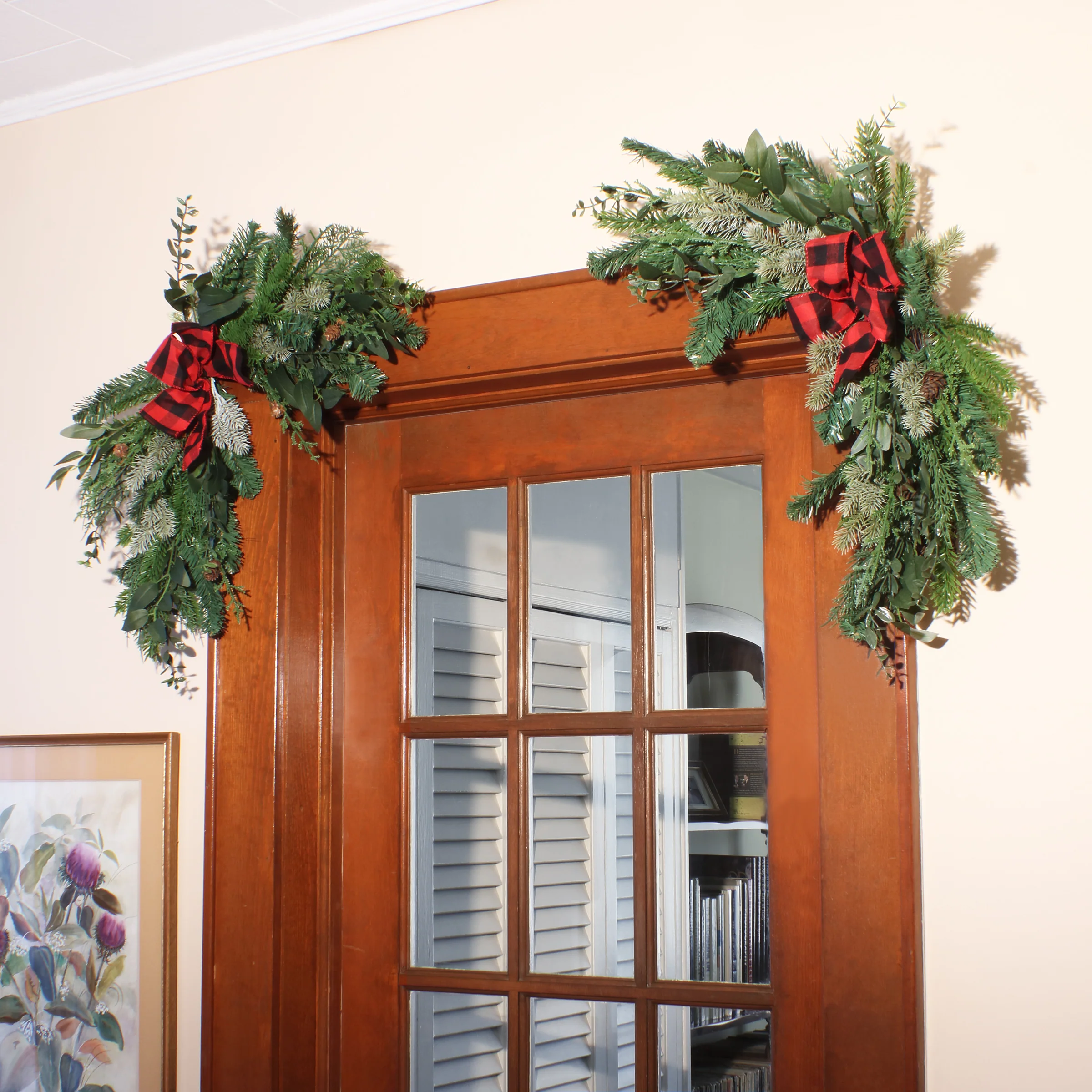 24 in. Mixed Pine and Bow Christmas Corner Swags - Image 2