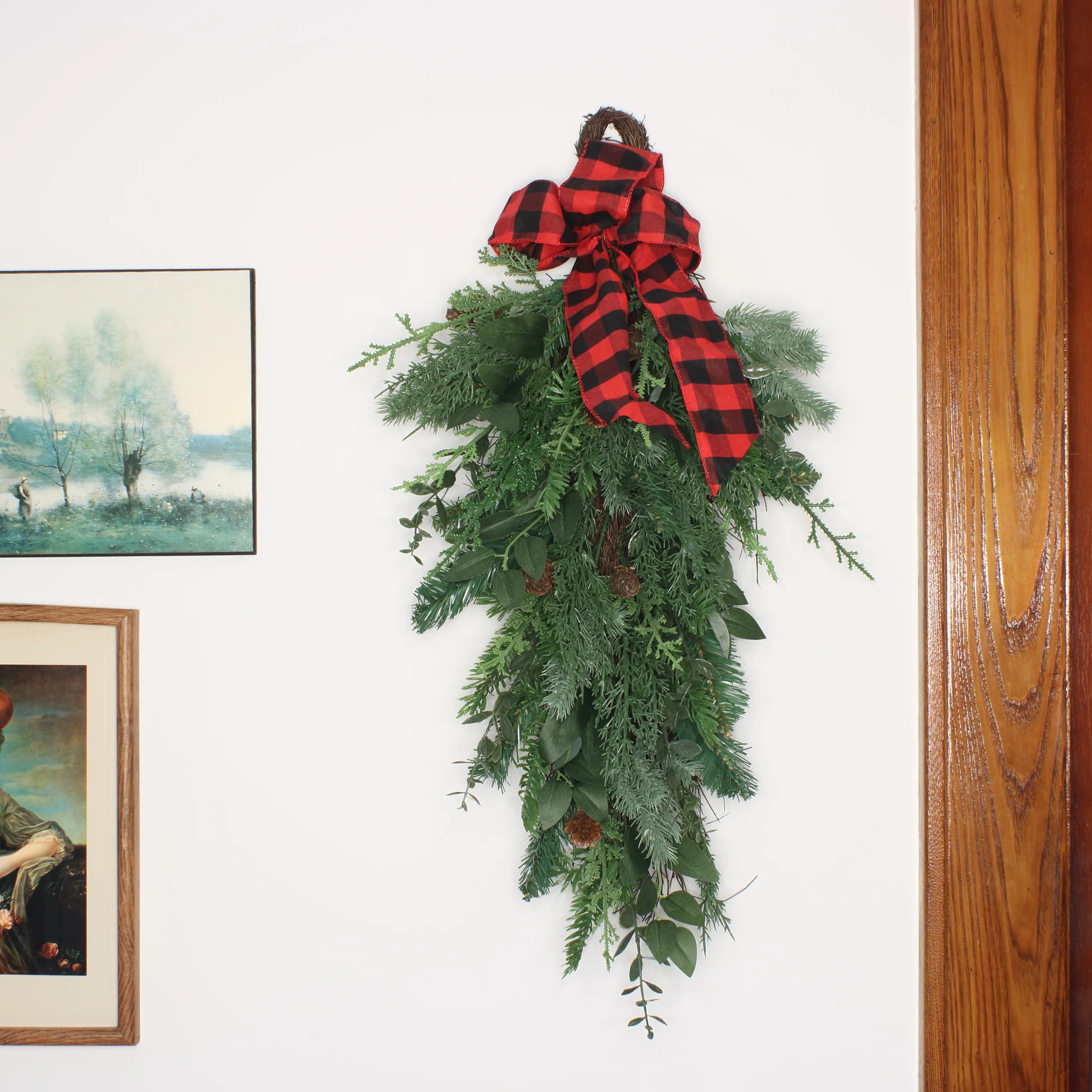 30 in. Mixed Pine Christmas Teardrop with Bow - Image 2