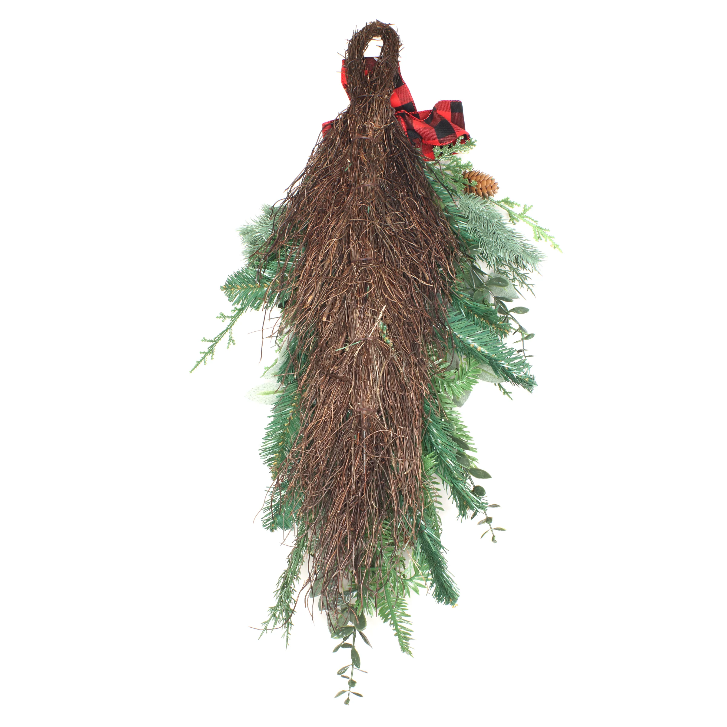 30 in. Mixed Pine Christmas Teardrop with Bow - Image 4