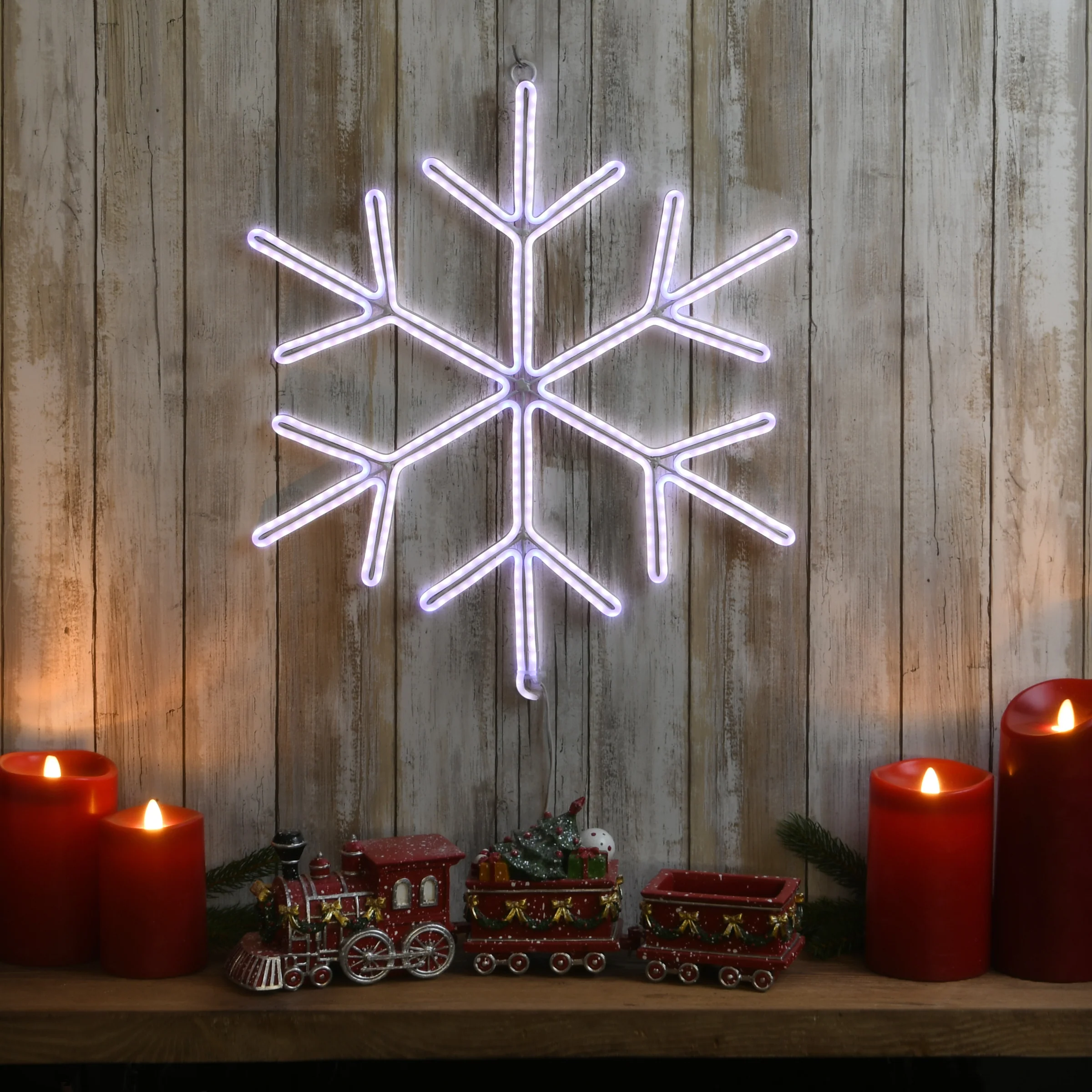 16 in. Neon Styled Snow Flake Decoration with White LED Lights, Plug-In - Image 2