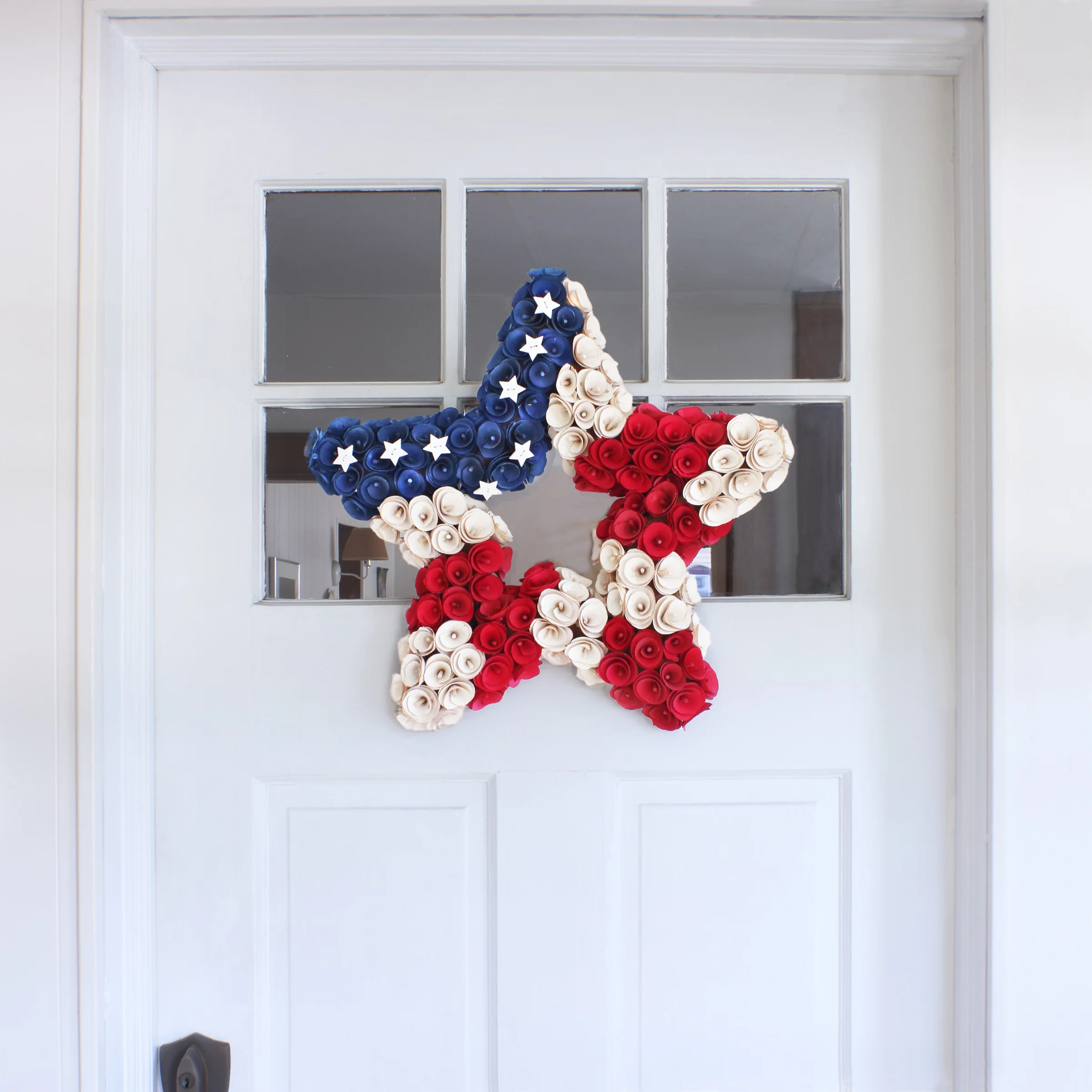 21 in. Patriotic Hanging Star Wreath with Red White and Blue Flowers Stars - Image 2