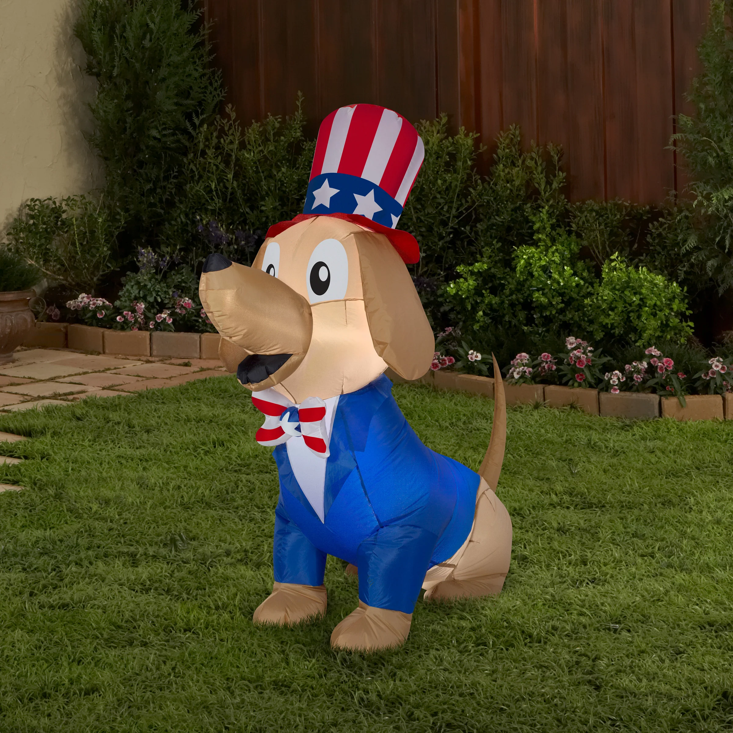 60 in. Patriotic Inflatable Decoration, Blue Brown Dog wearing Red White and Blue Suit and Hat - Image 2