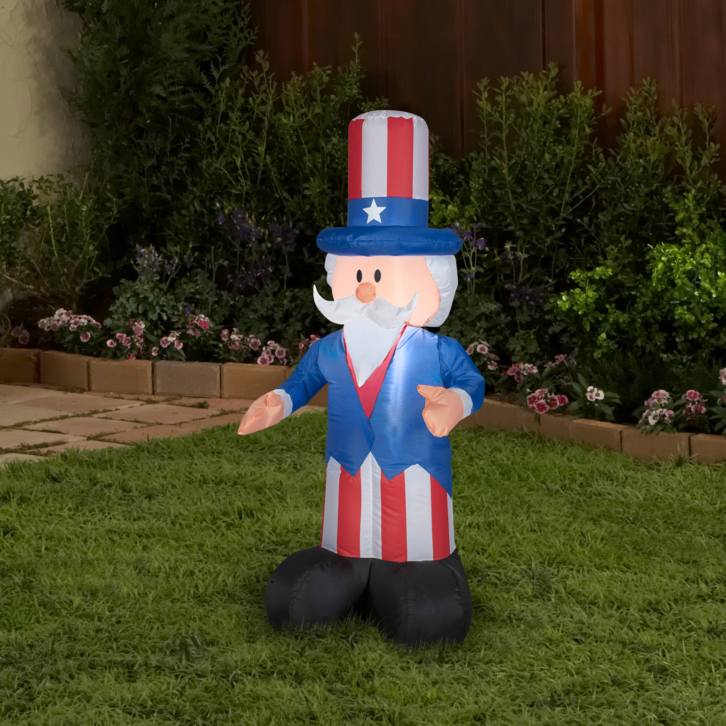 48 in. Patriotic Inflatable Decoration, Blue Uncle Sam wearing Red White and Blue Suit and Hat - Image 2