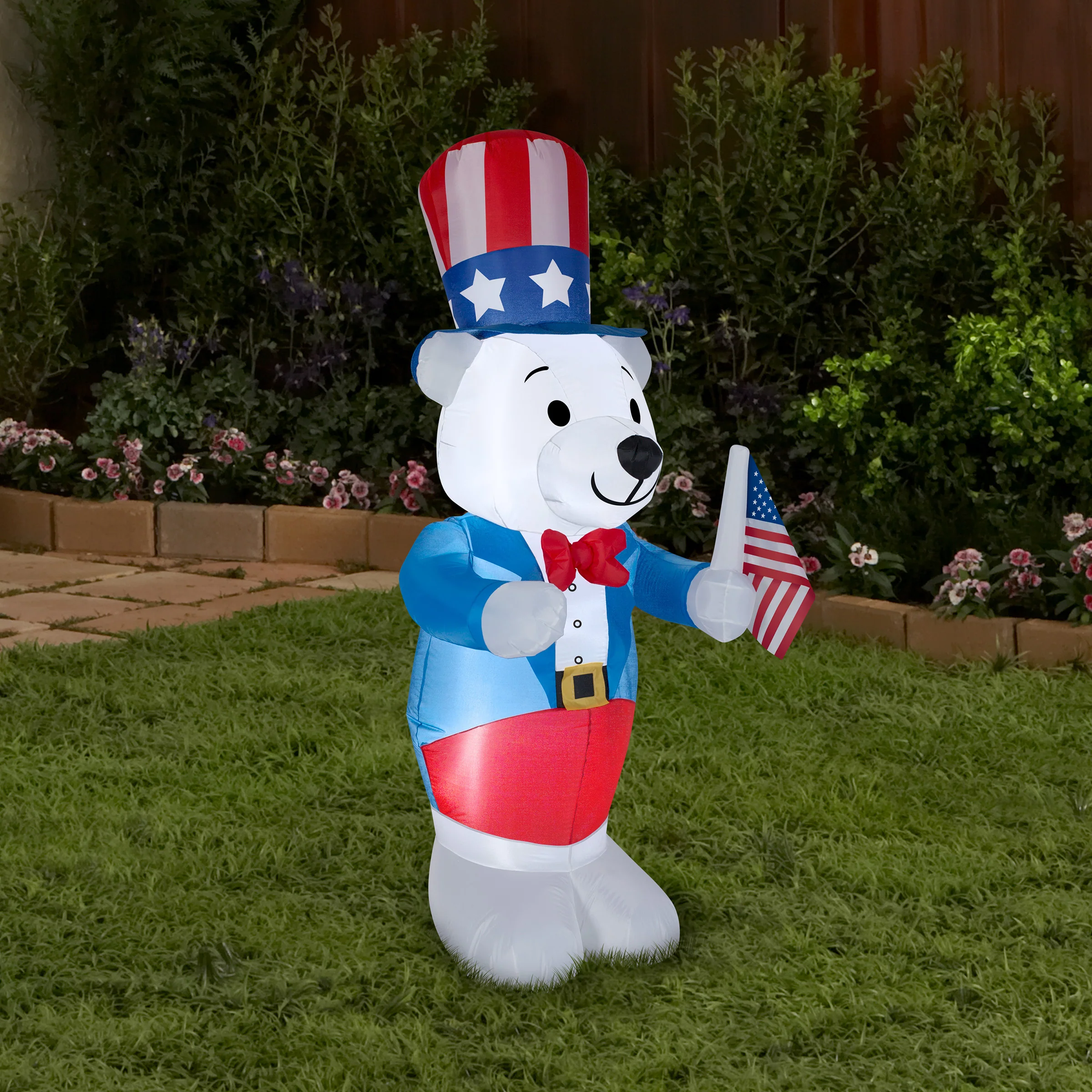 48 in. Patriotic Inflatable Decoration, Blue White Bear wearing Red White and Blue Suit and Hat - Image 2