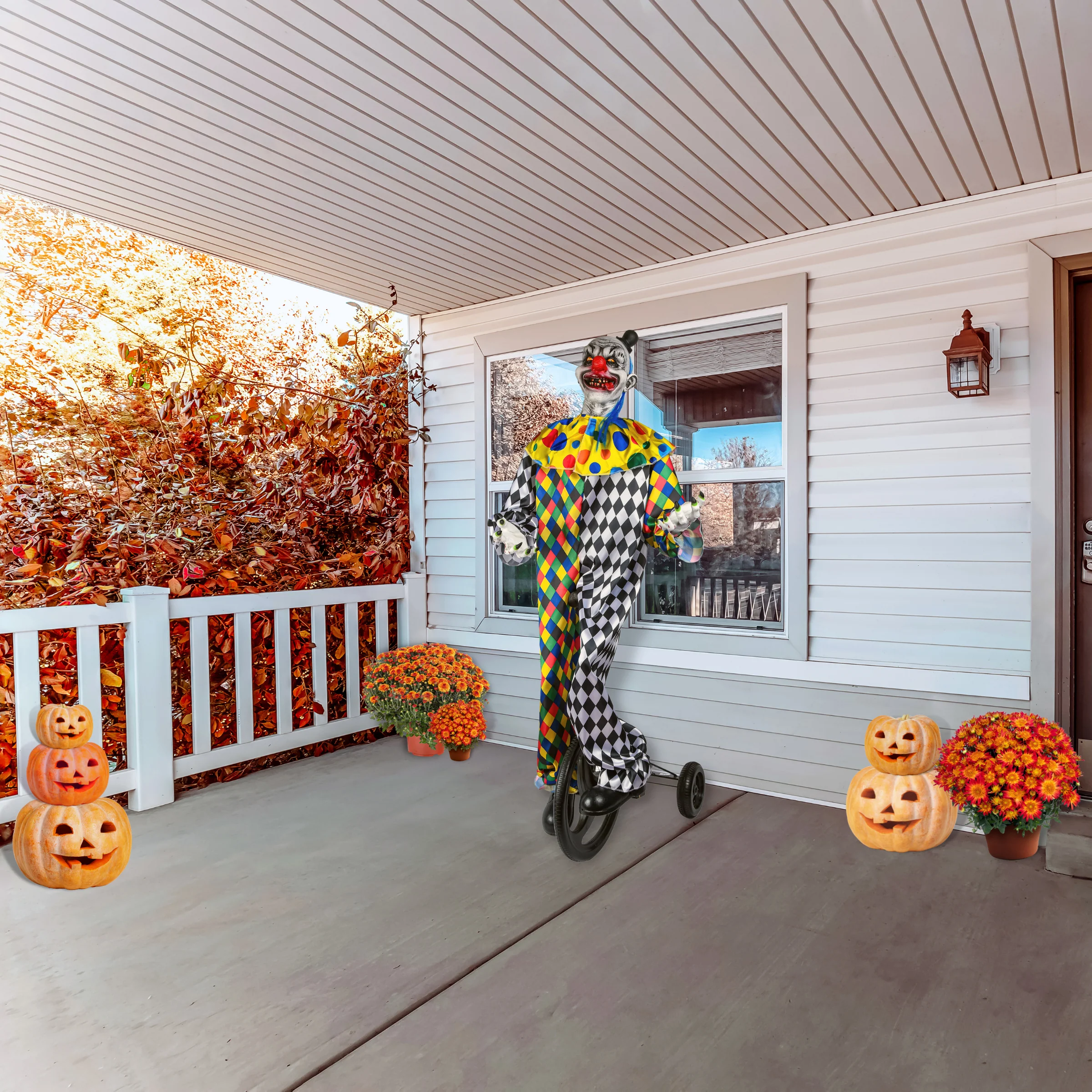 6 ft. Pre Lit Halloween Sound Activated Animated Cycling Clown with LED Lights - Image 2