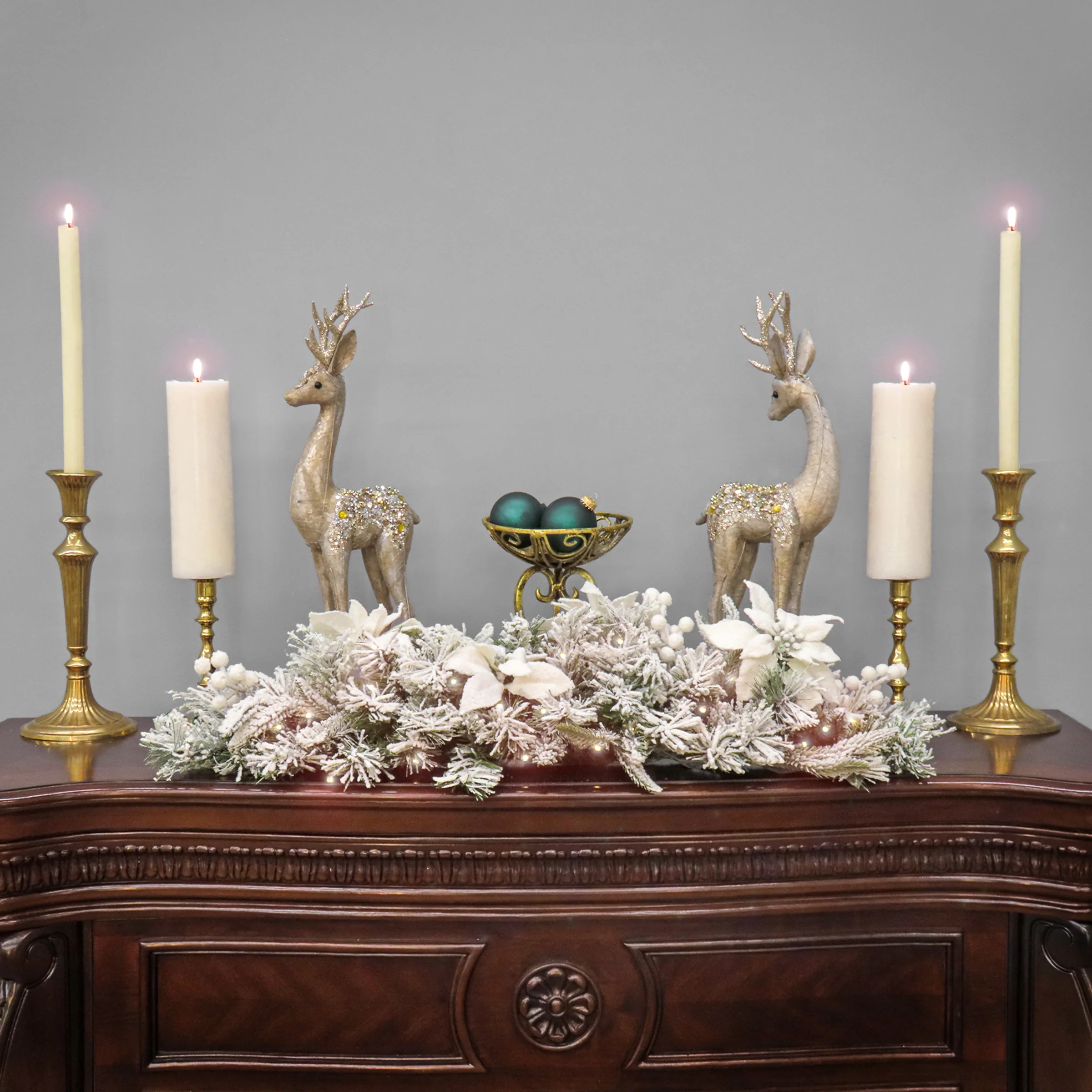 36 in. Pre-Lit Frosted Colonial Mantle Swag with LED Lights - Image 2