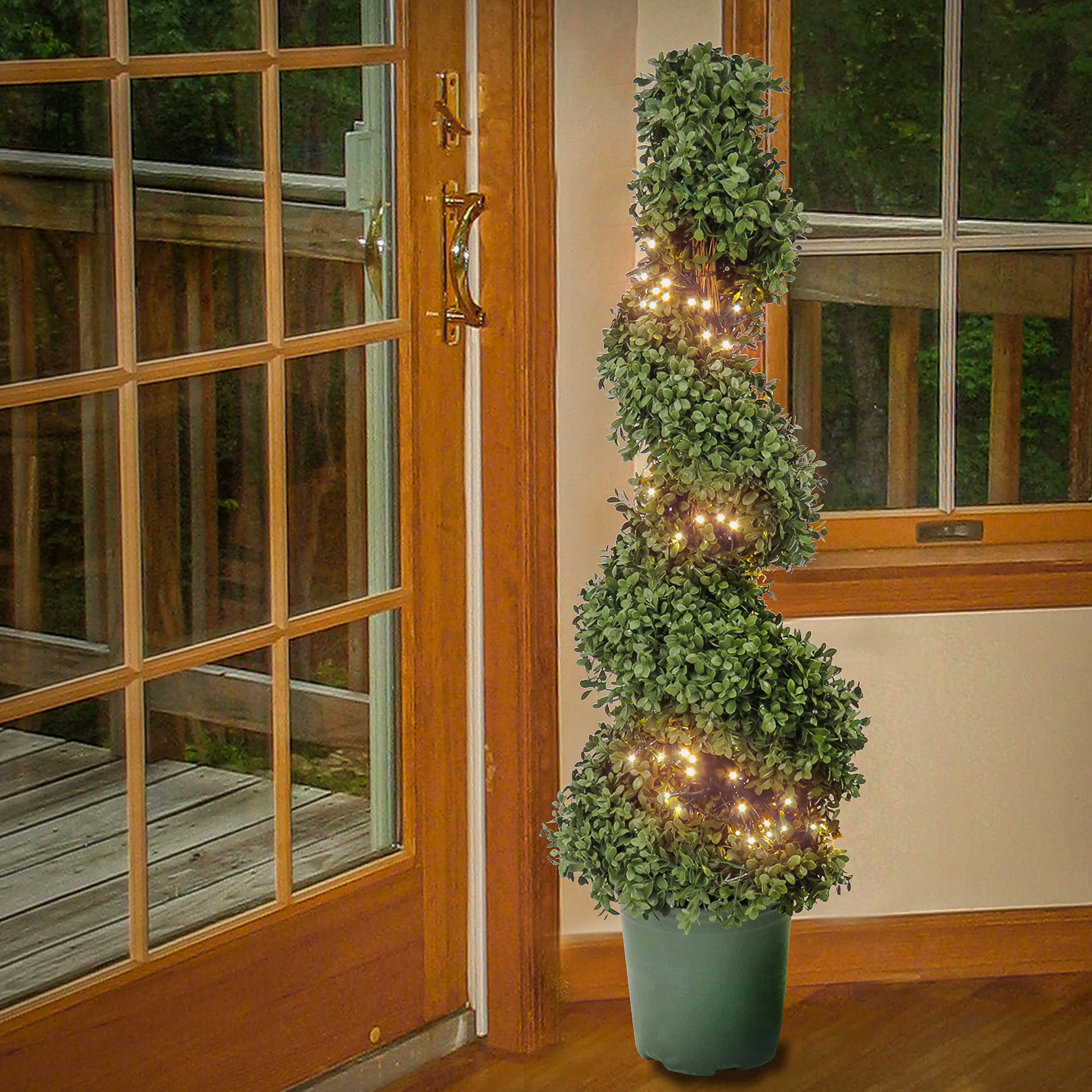 44 in. Pre-Lit Boxwood Spiral Topiary with Battery Operated LED Lights - Image 2
