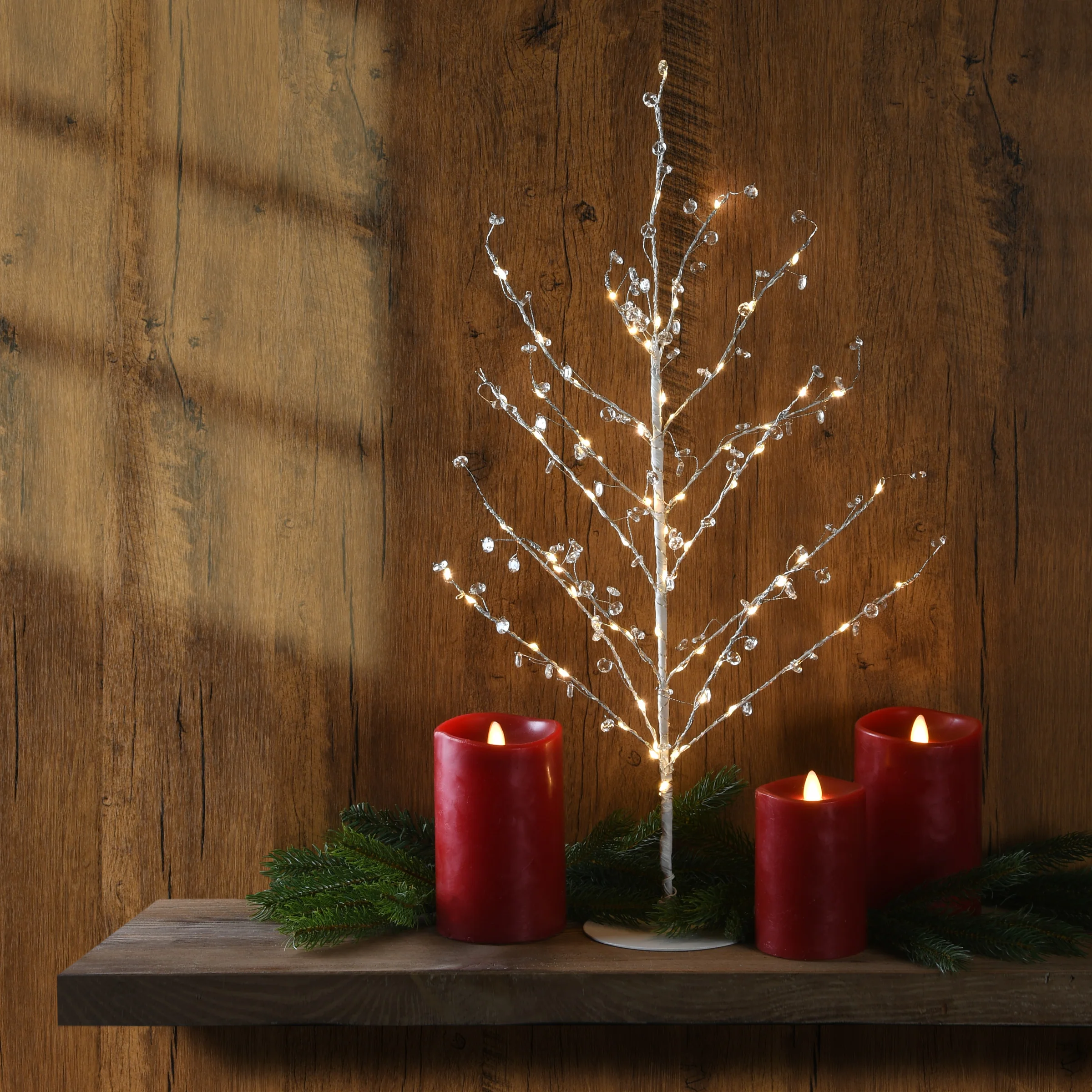 24 in. Pre-Lit Artificial Christmas Tree, Metal Wire with Clear Beads with Warm White LED Lights - Image 2