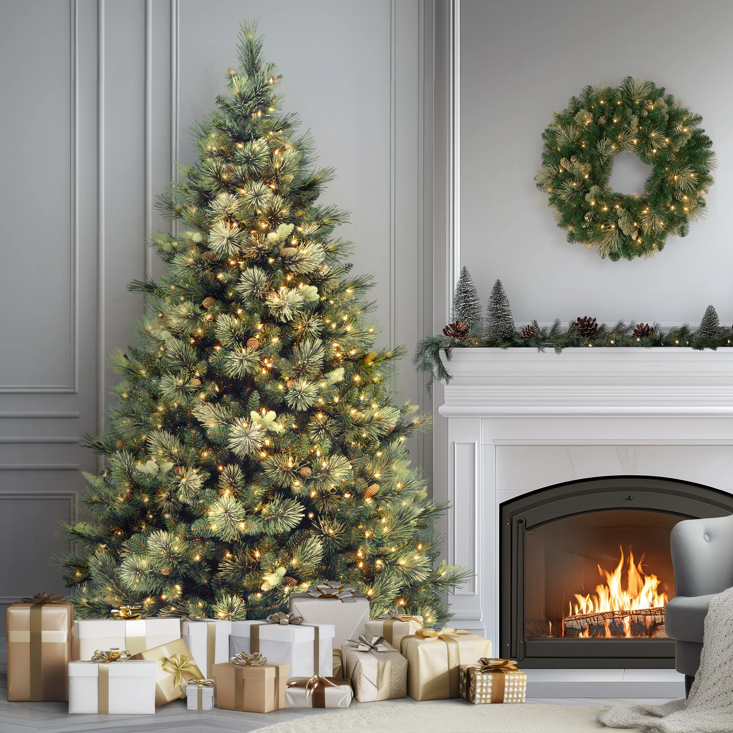 9ft. Pre-Lit Carolina Pine Tree with Clear Lights with 1200 Clear Lights, Plug-In - Image 2