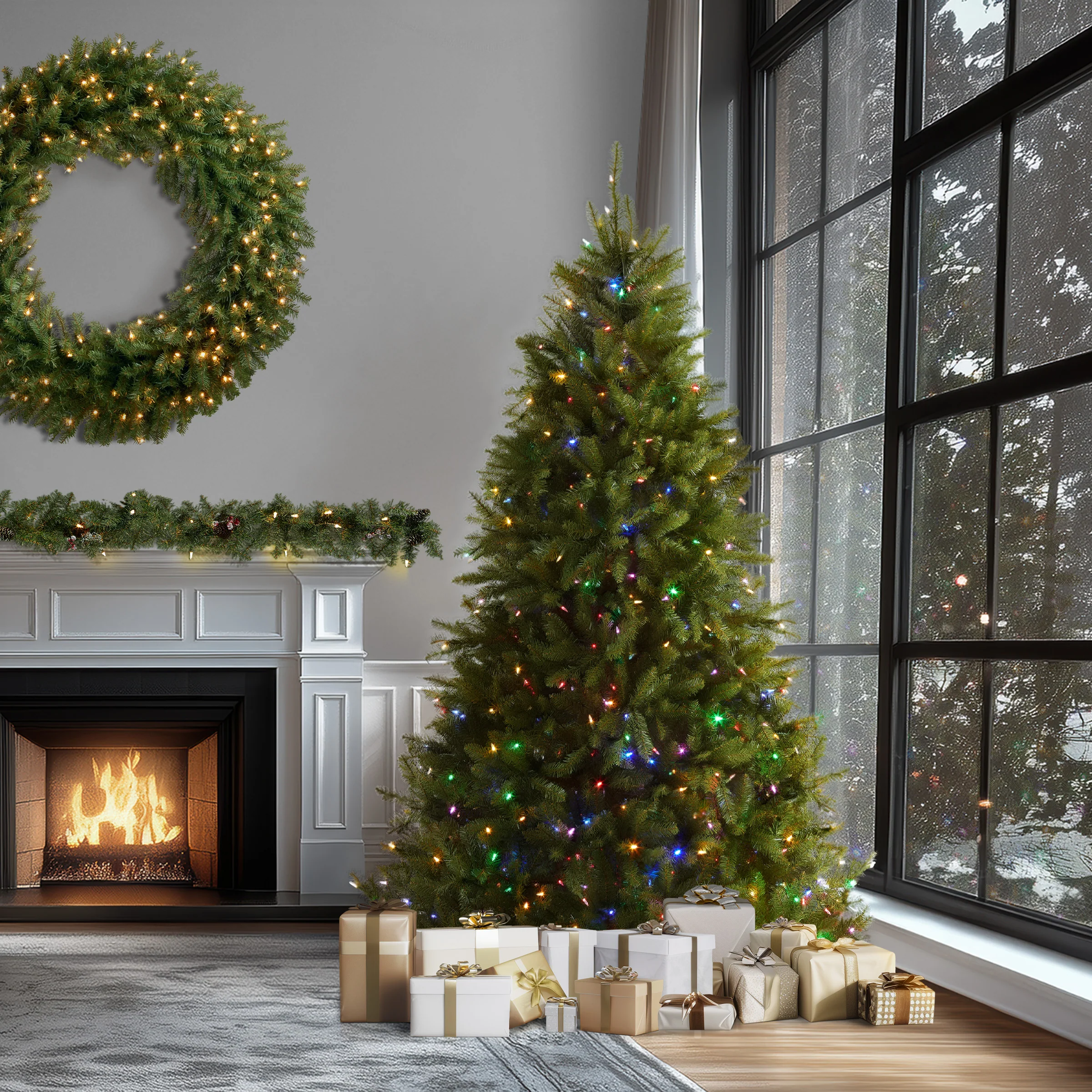 9 ft. Pre-Lit Dunhill Fir Tree with Dual Color LED Lights, Plug-In - Image 2