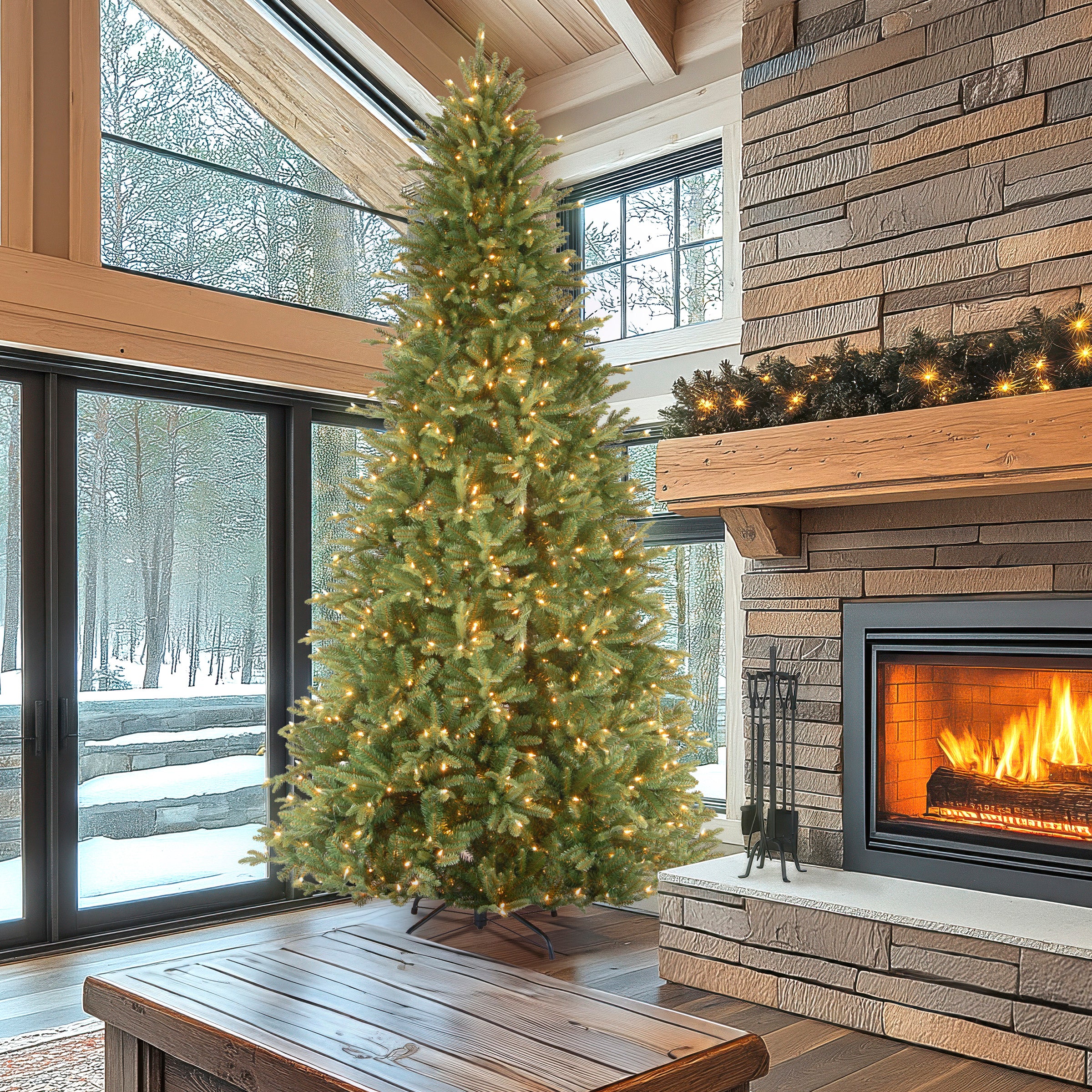 12 ft. Pre-Lit Tiffany Fir Slim Tree with Clear Lights, Plug-In - Image 2
