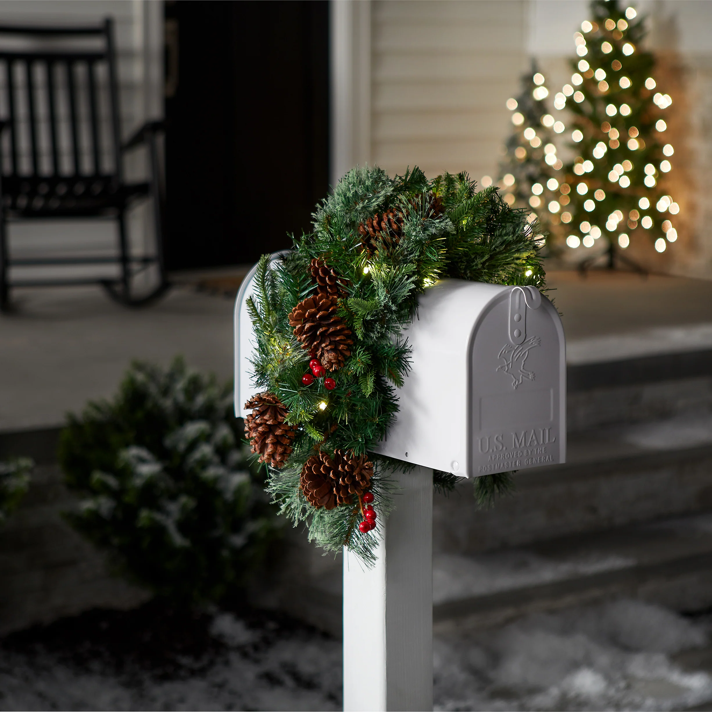 36 in. Pre-Lit Colonial Fir Mailbox Swag with LED Lights - Image 2