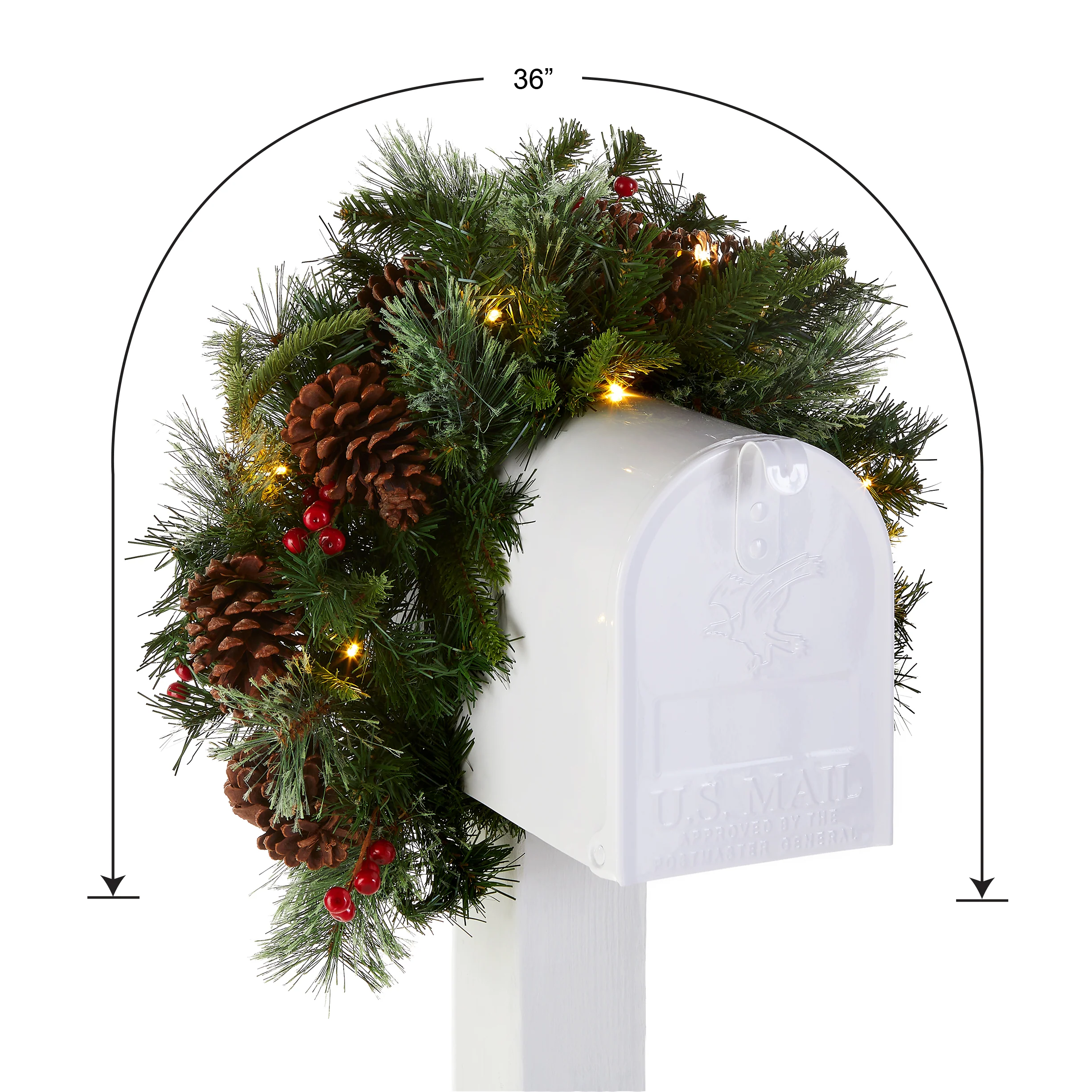 36 in. Pre-Lit Colonial Fir Mailbox Swag with LED Lights - Image 3