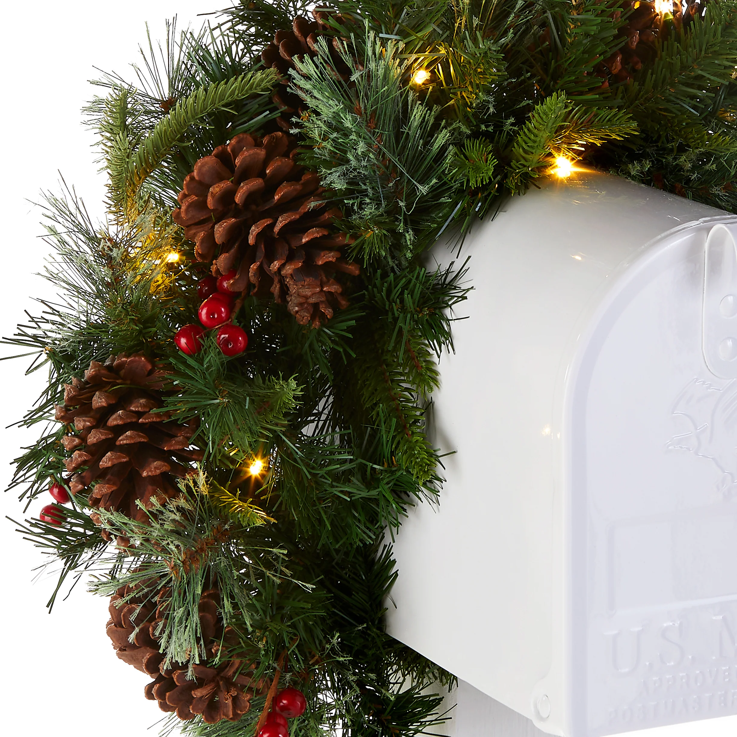 36 in. Pre-Lit Colonial Fir Mailbox Swag with LED Lights - Image 4