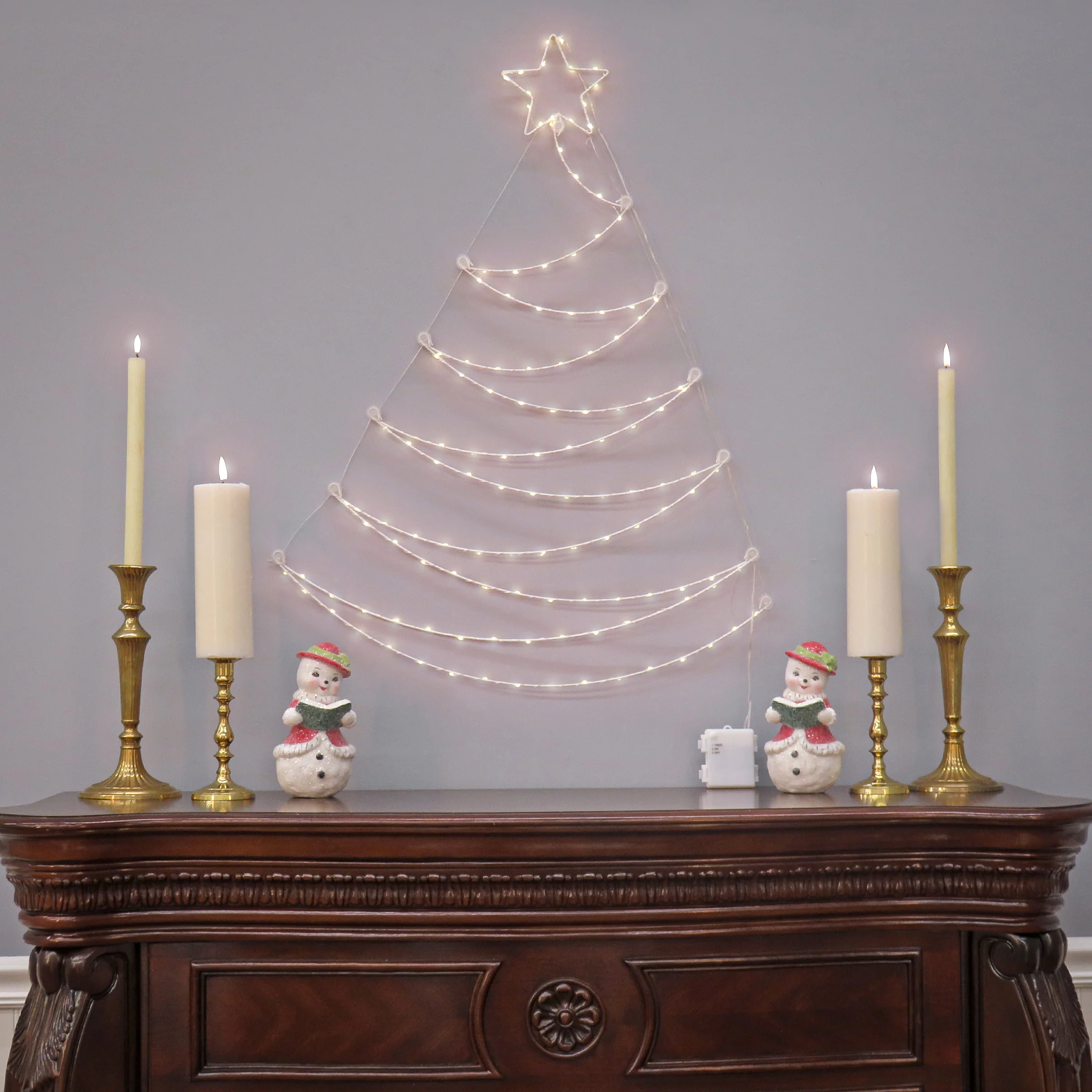37 in. Pre-Lit Artificial Silver Christmas Tree, Hanging Metal Wire Decoration with Warm White LED Lights - Image 2
