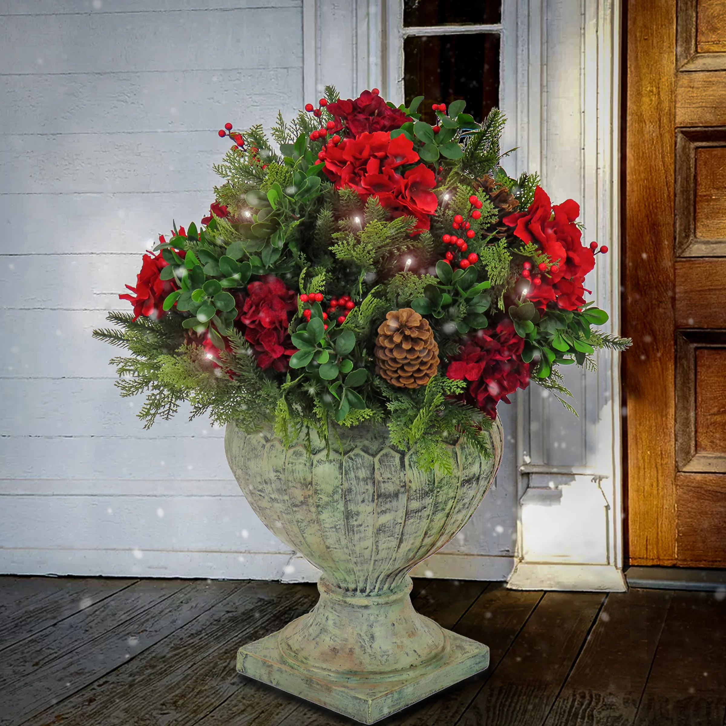 28 in. Pre-Lit Vienna Waltz Decorated Urn Filler with LED Lights - Image 2