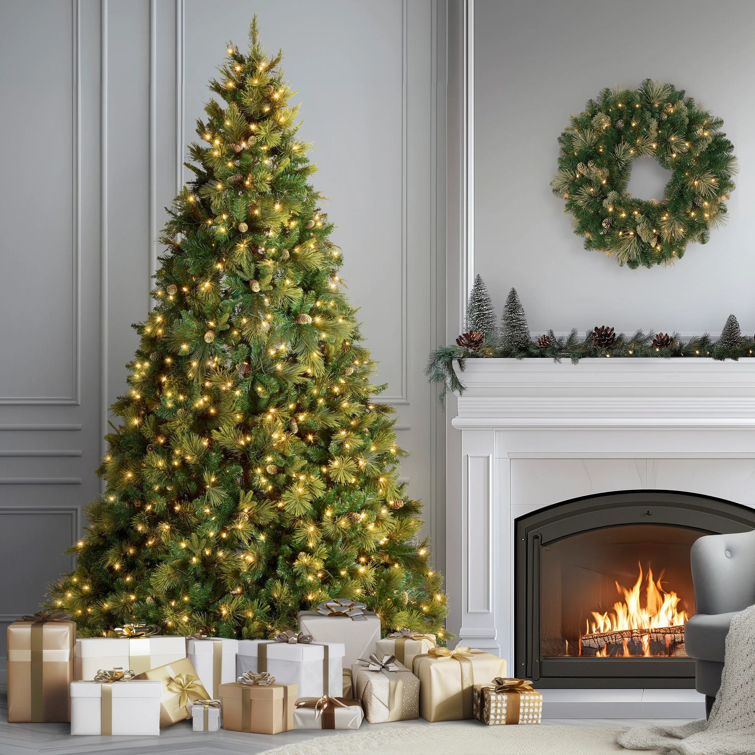9 ft. Pre-Lit Carolina Pine Tree with Clear Lights with 900 Clear Lights - Image 3