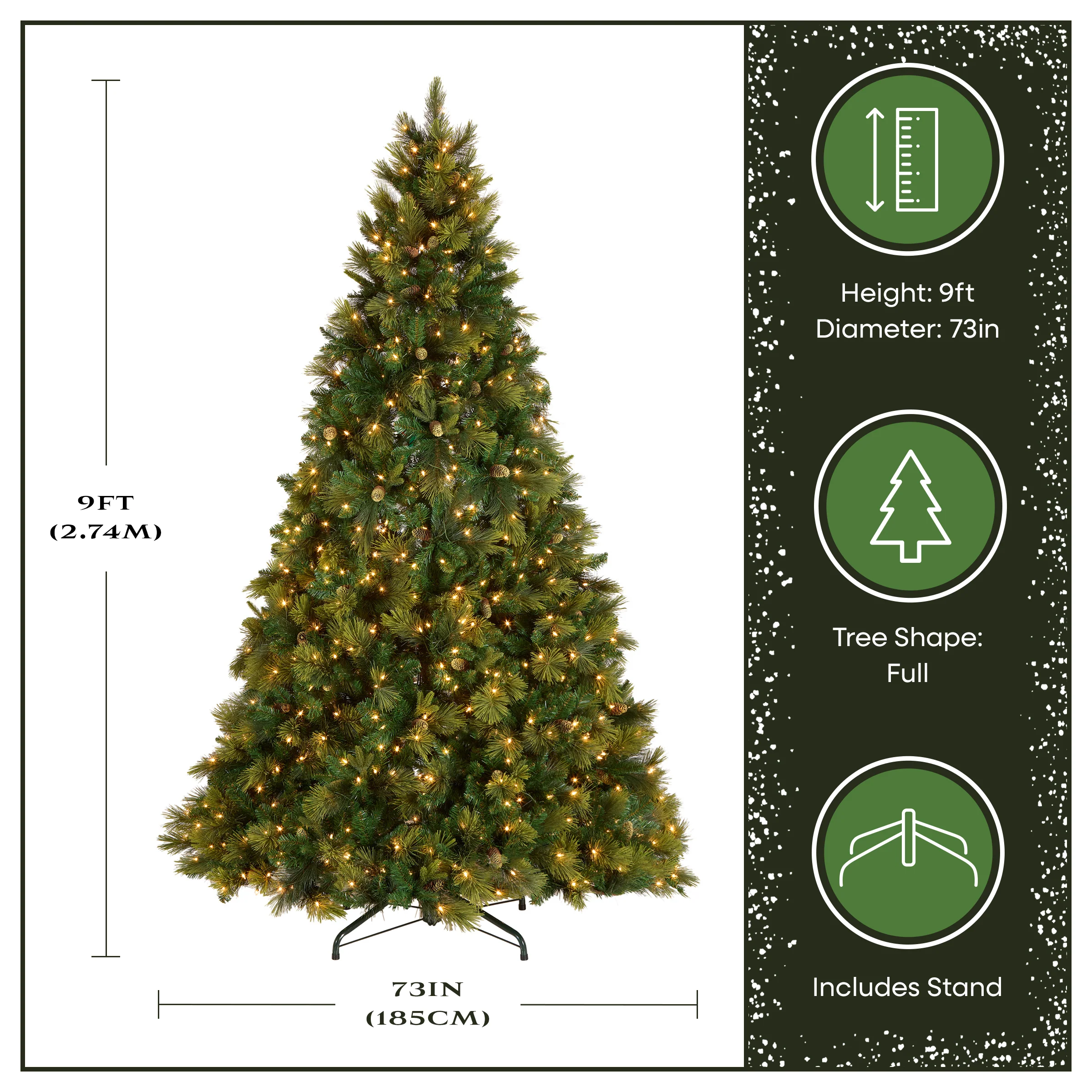 9 ft. Pre-Lit Carolina Pine Tree with Clear Lights with 900 Clear Lights - Image 4