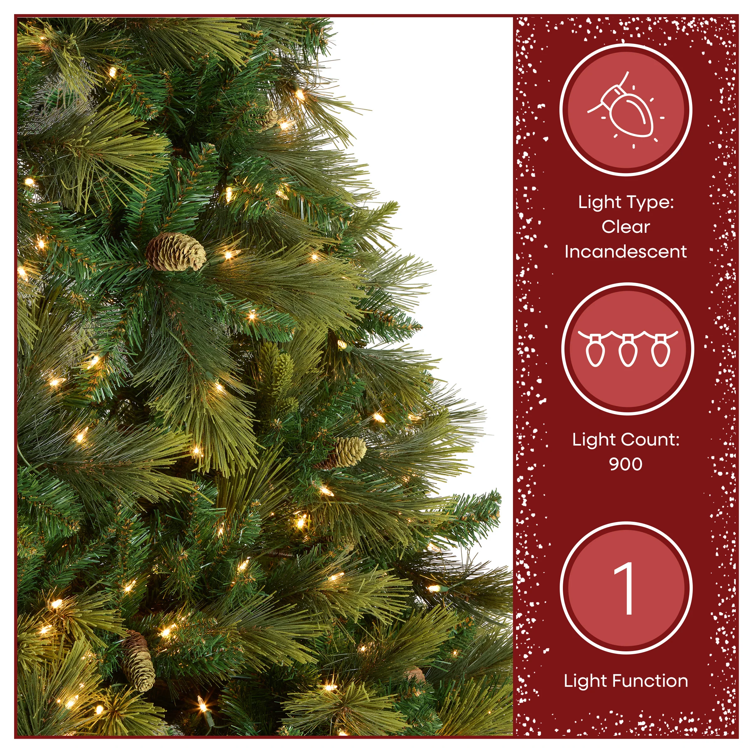 9 ft. Pre-Lit Carolina Pine Tree with Clear Lights with 900 Clear Lights - Image 6