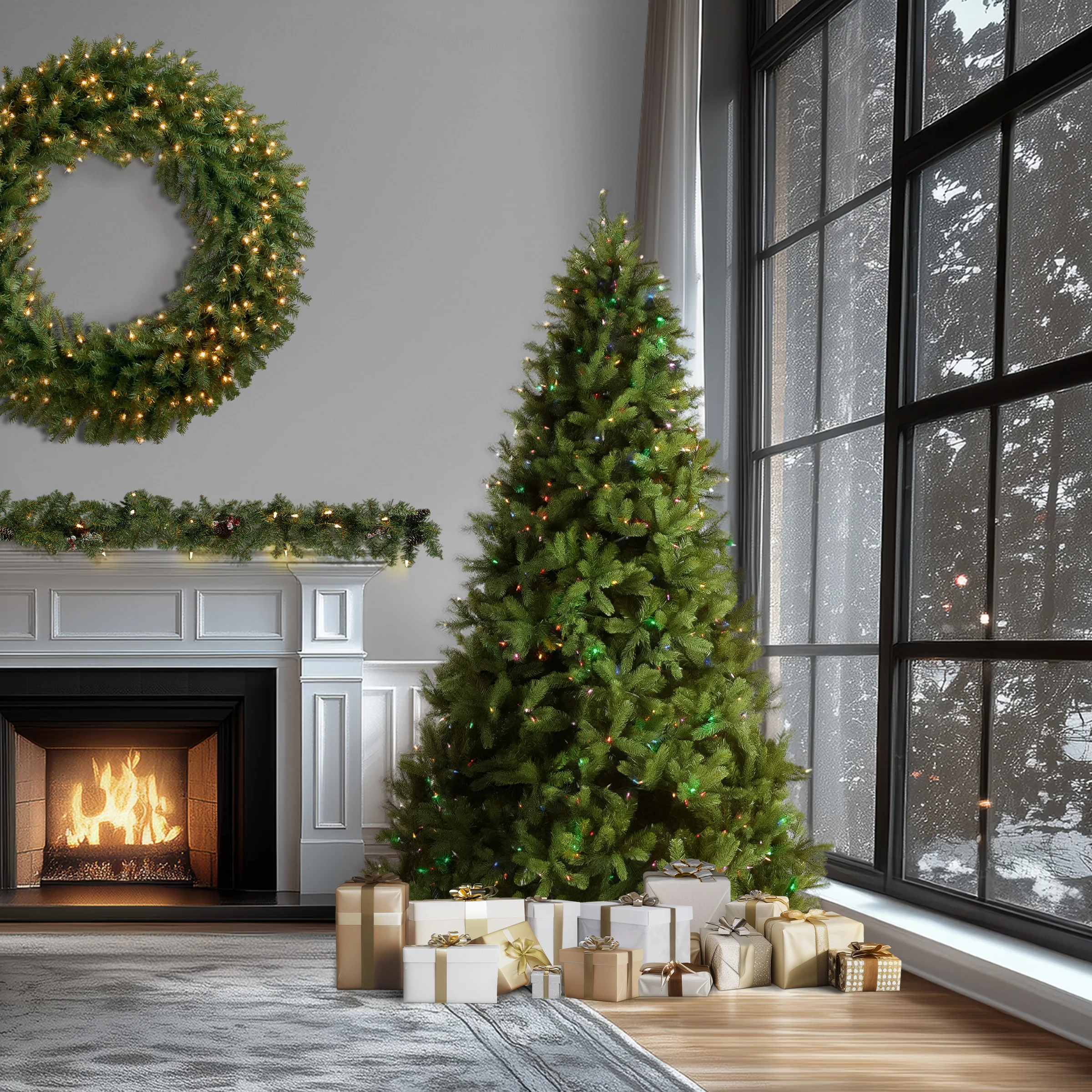 9 ft. Pre-Lit Downswept Douglas Fir Tree with Dual Color LED Lights, Plug-In - Image 2