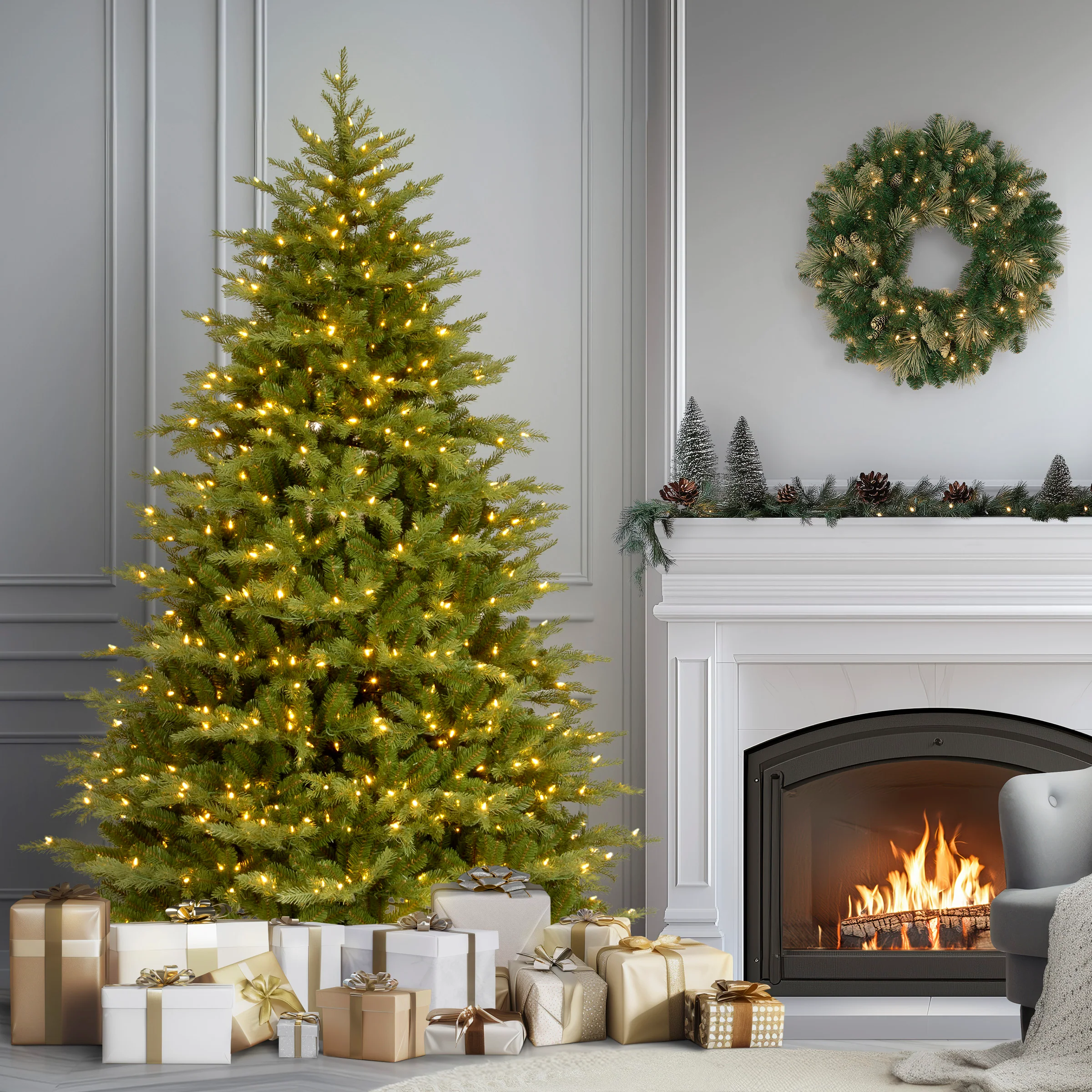 9 ft. Pre-Lit Nordic Spruce Medium Tree with Clear Lights, Plug-In - Image 2