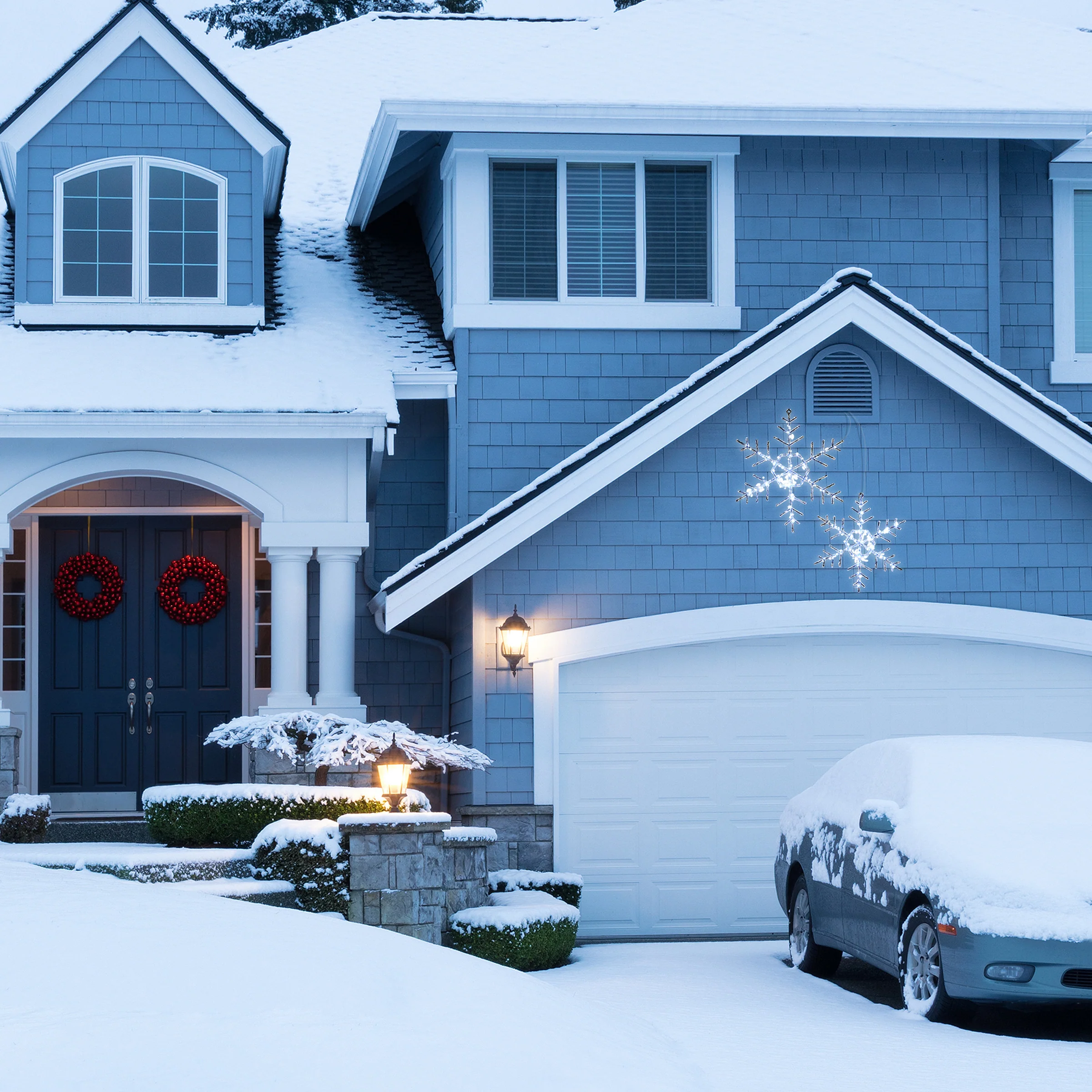 24 in. Pre Lit Hexagonal Snowflake Decoration, Cool White LED Lights, Plug-In - Image 2