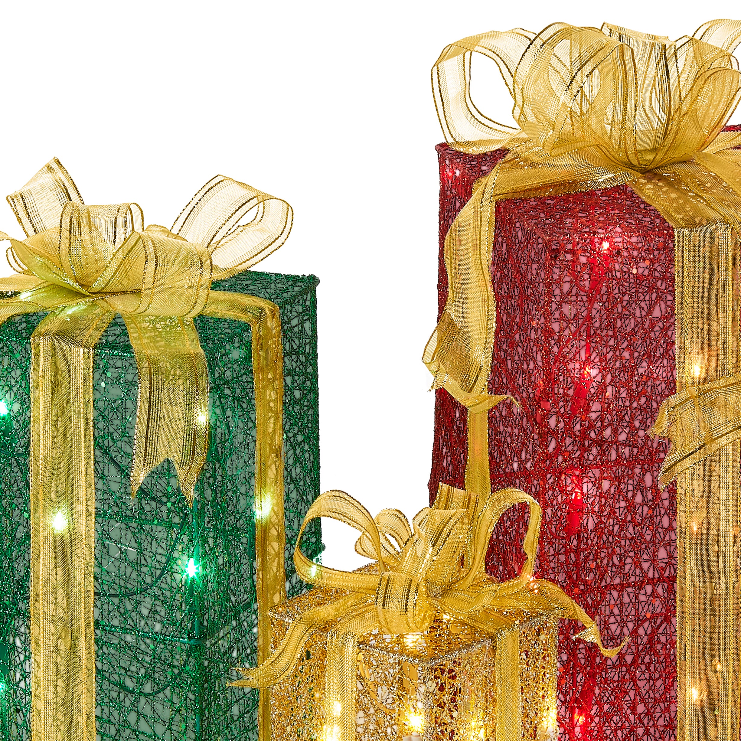 Pre-Lit Multicolor Gift Boxes, Set of Three, White Lights, Plug-In - Image 6