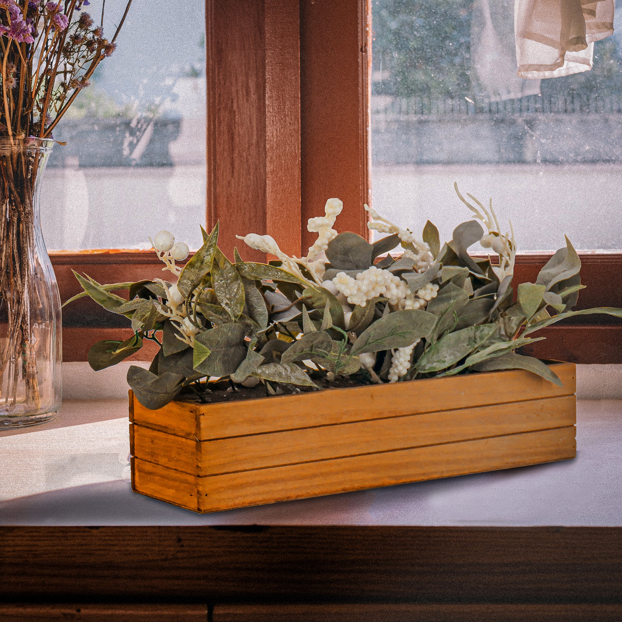 22 in. Planter Box with Christmas Greenery - Image 2