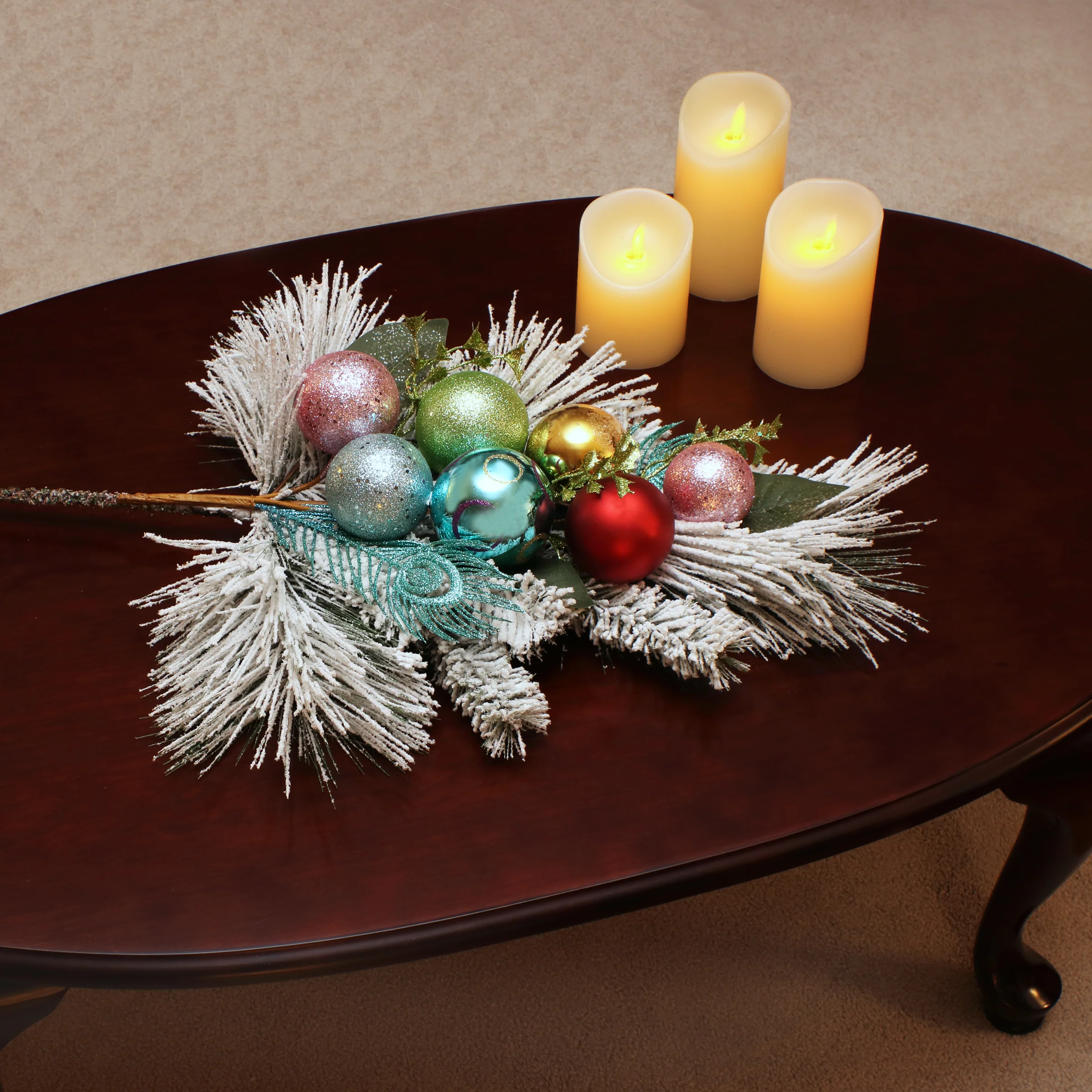 29 in. Snowy Pine Decorated Branch Spray with Snow Covered Bristles, Gold Sprouts - Image 2