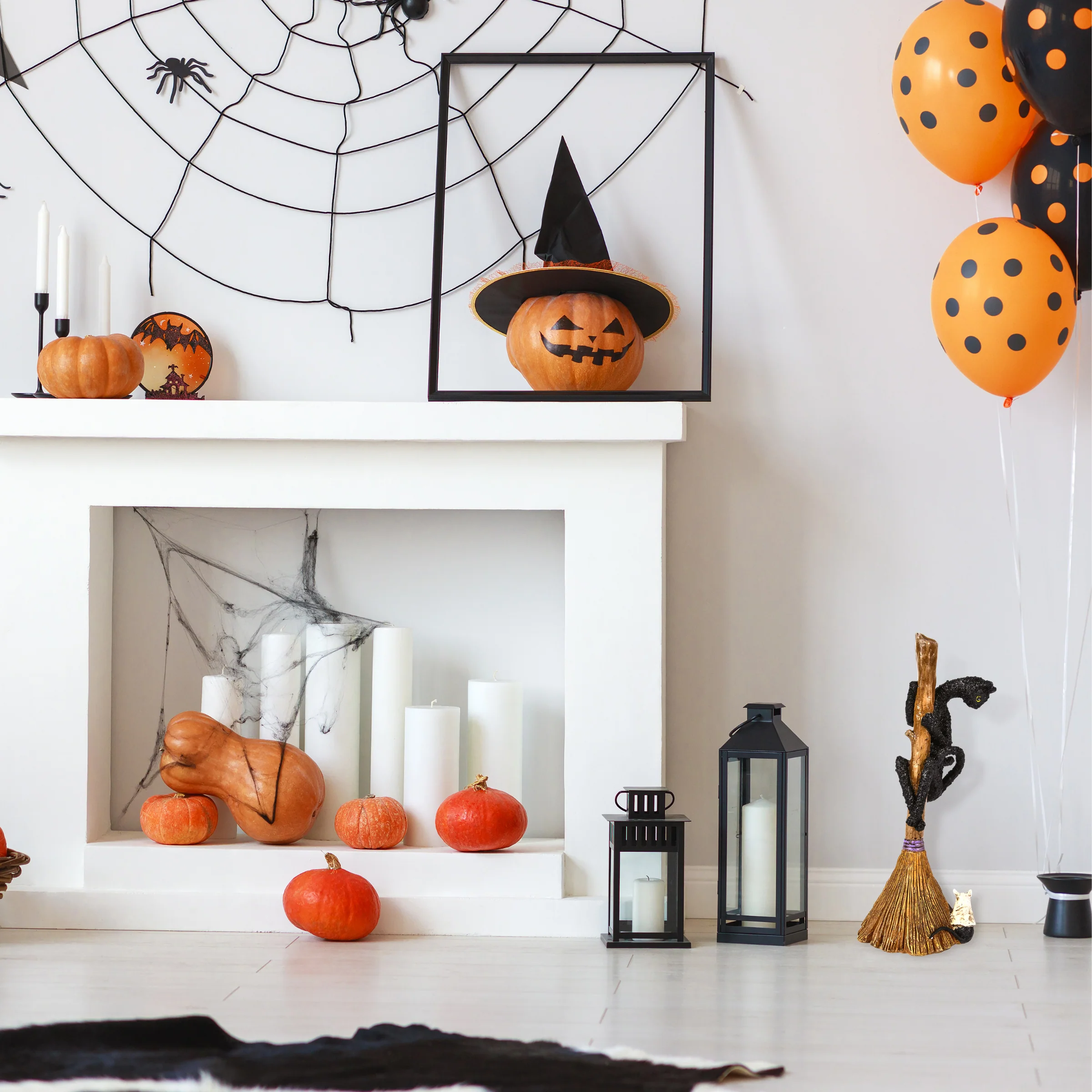 21 in. Halloween Black Cat with a Broom Tabletop Decoration - Image 2