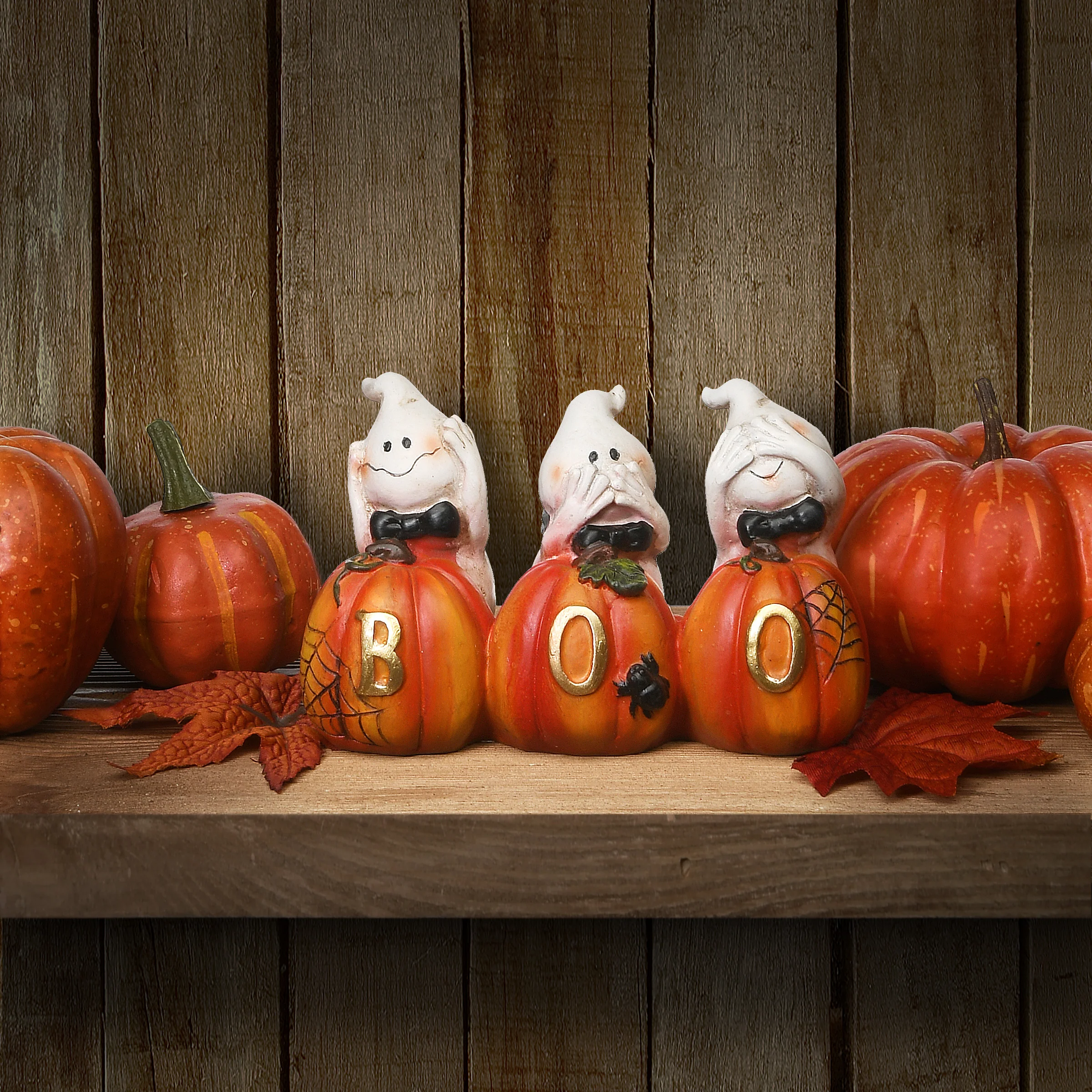 6 in. Halloween Three Ghosts and BOO Pumpkin Sign Decoration - Image 2