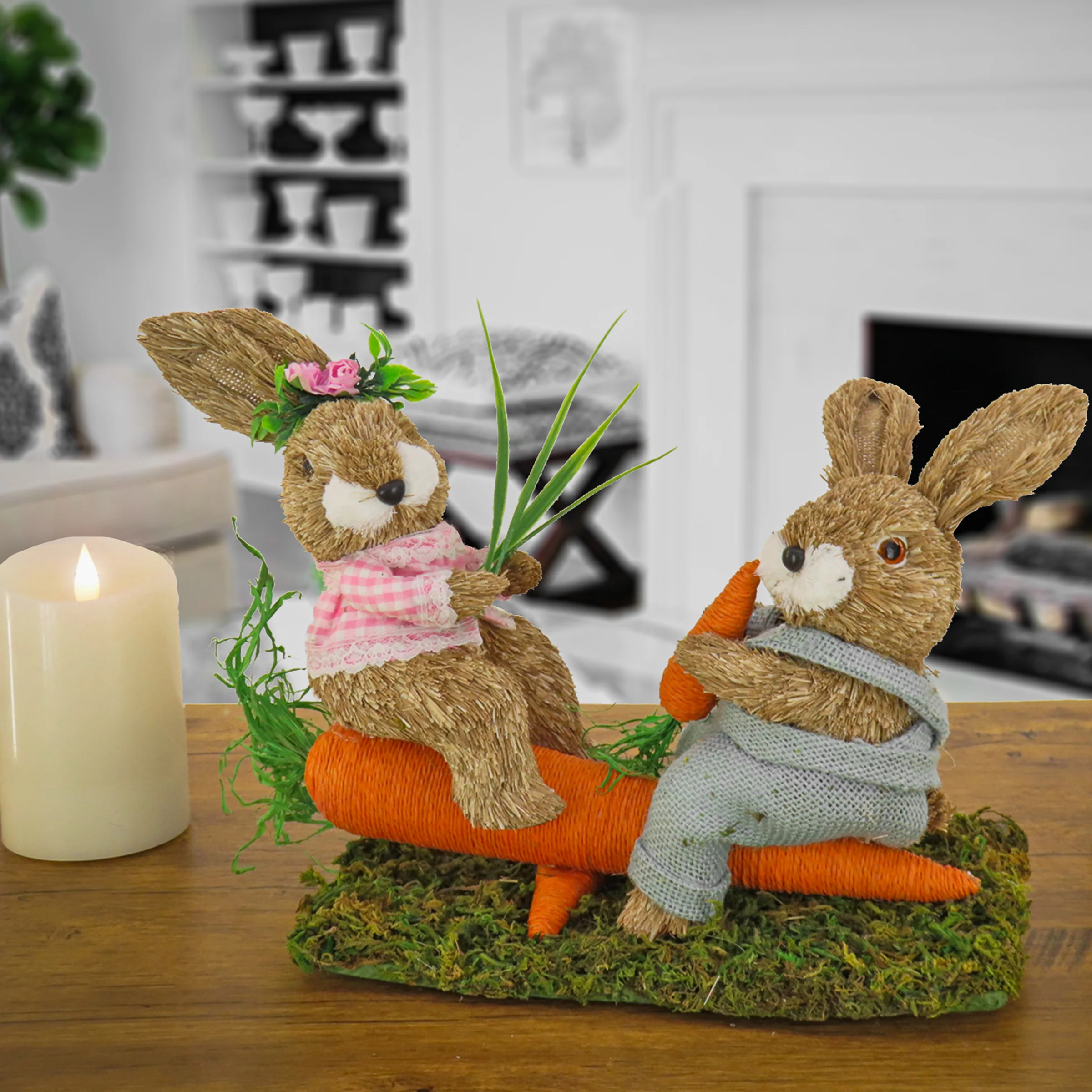 14 in. Two Bunnies on Carrot Seesaw Table Decoration - Image 2