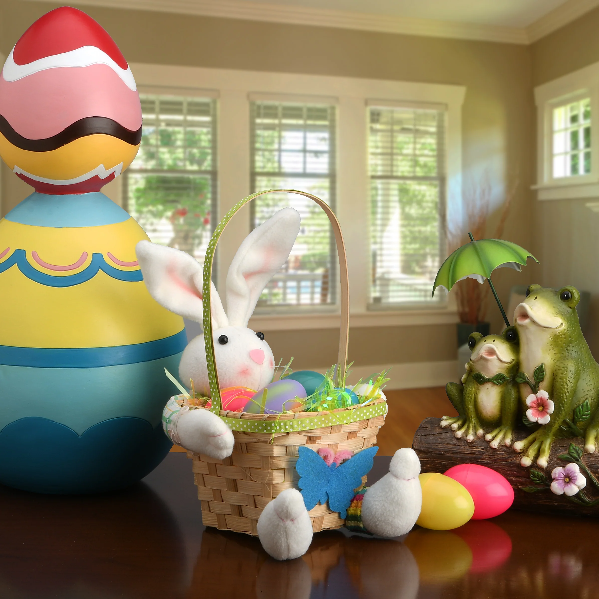 10 in. Woven Easter Green Basket with Plush White Bunny Doll - Image 2