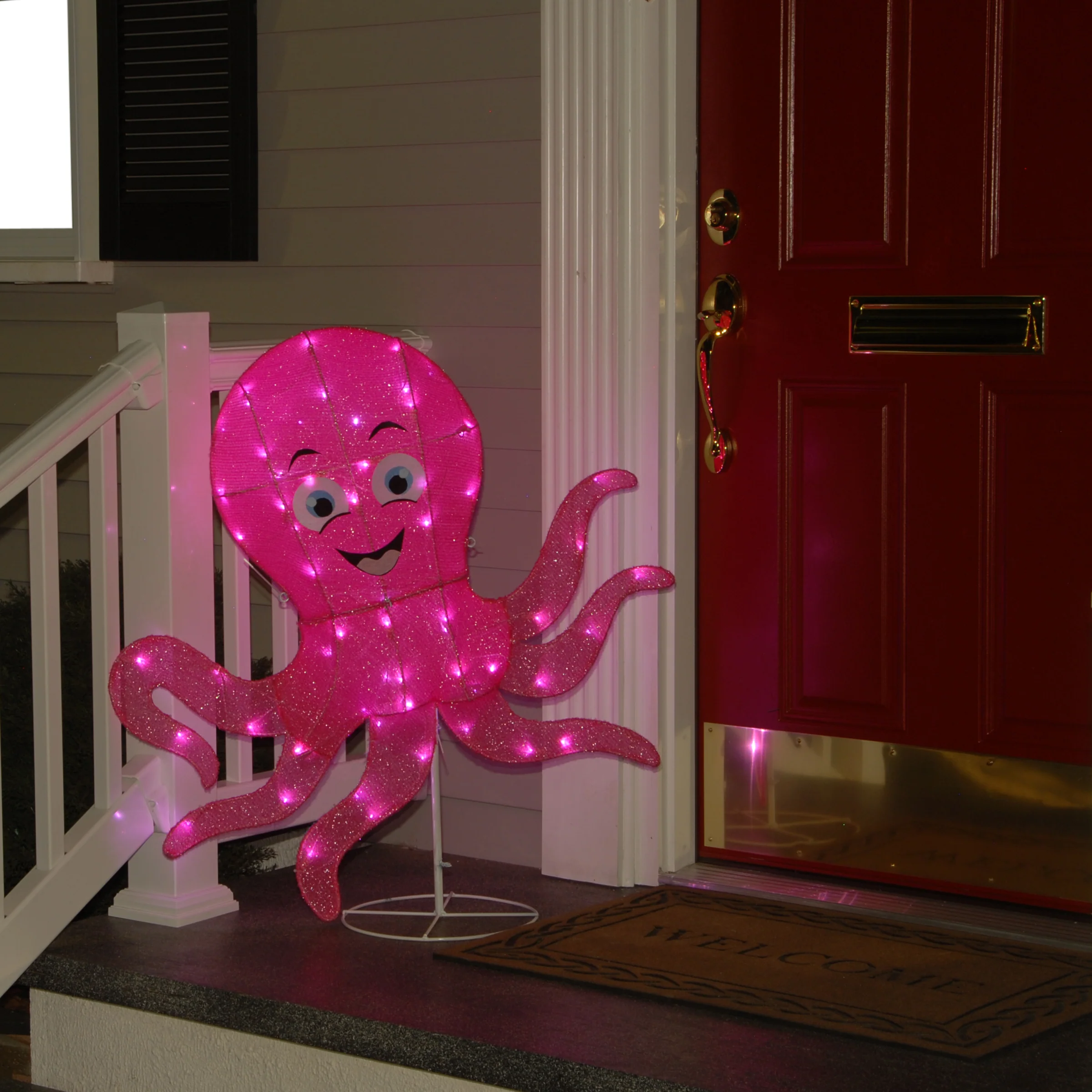 36 in. Spring Smiling Octopus Outdoor Decoration with LED Lights - Image 2