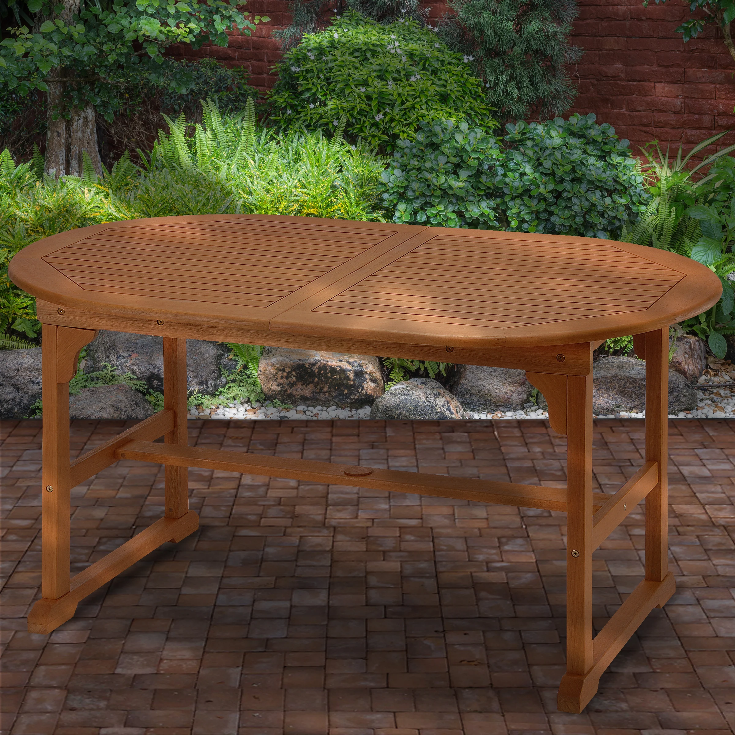 79x35x30 in. Eucalyptus Grandis Wood Oval Extention Table, Natural Color - Image 2