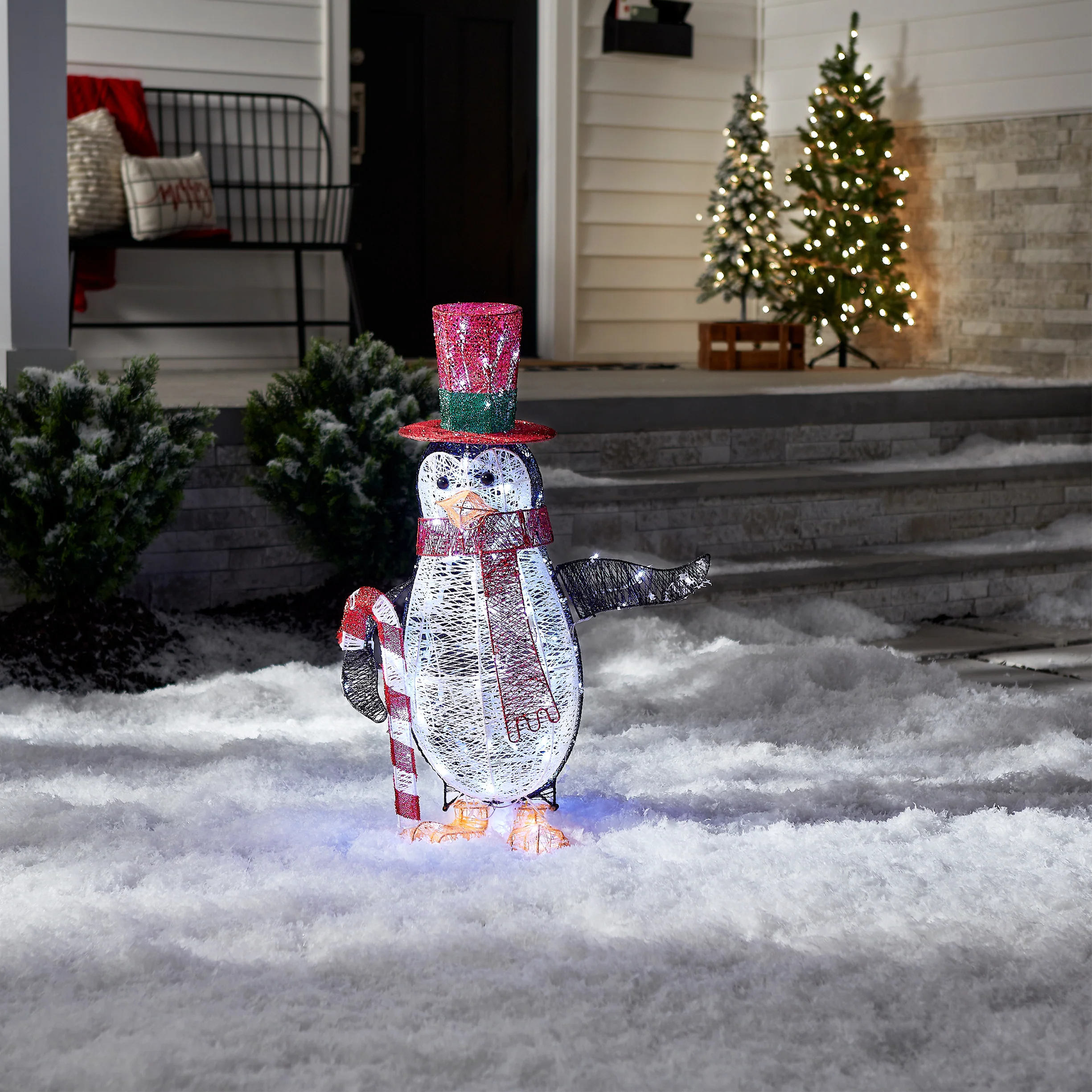 36 in. Pre Lit Penguin with Red Top Hat and Candy Cane Decor, Plug-In - Image 2