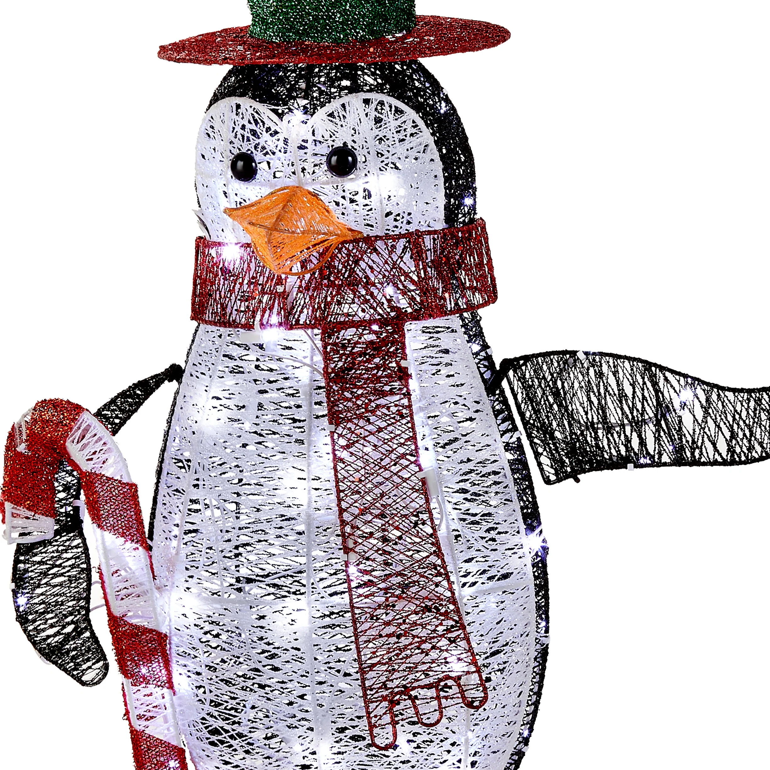 36 in. Pre Lit Penguin with Red Top Hat and Candy Cane Decor, Plug-In - Image 3