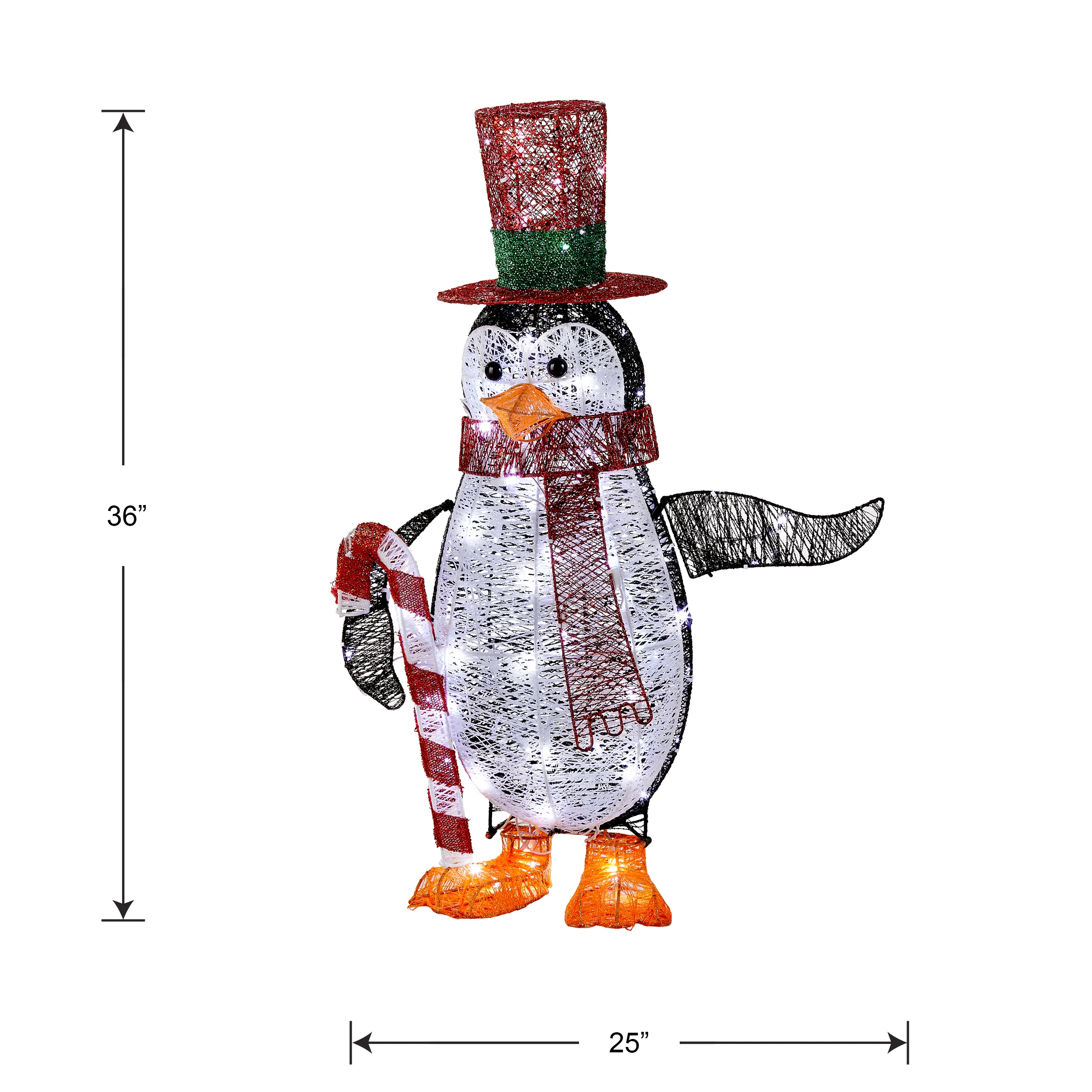 36 in. Pre Lit Penguin with Red Top Hat and Candy Cane Decor, Plug-In - Image 4