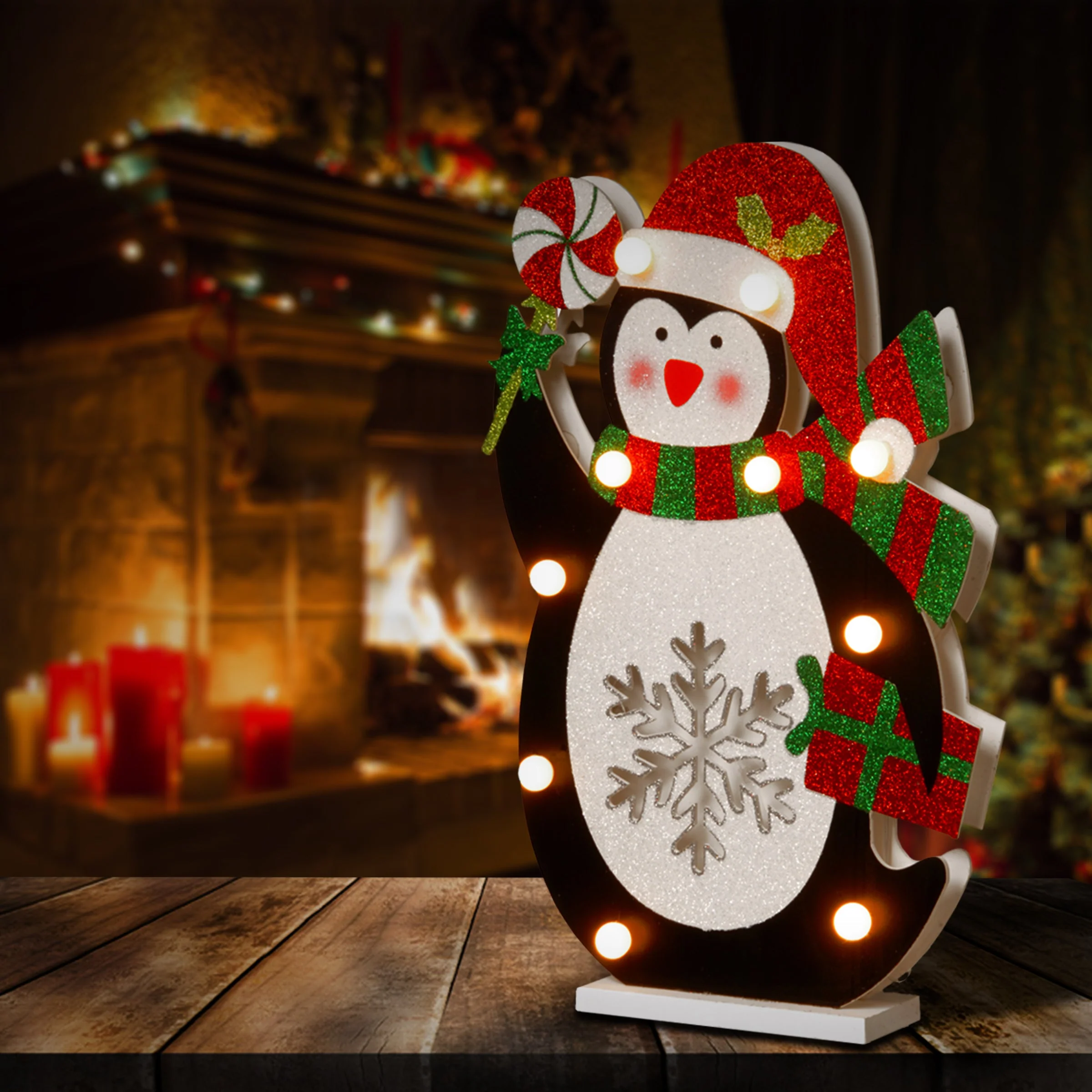 17 in. Pre-Lit Wooden Penguin - Image 2