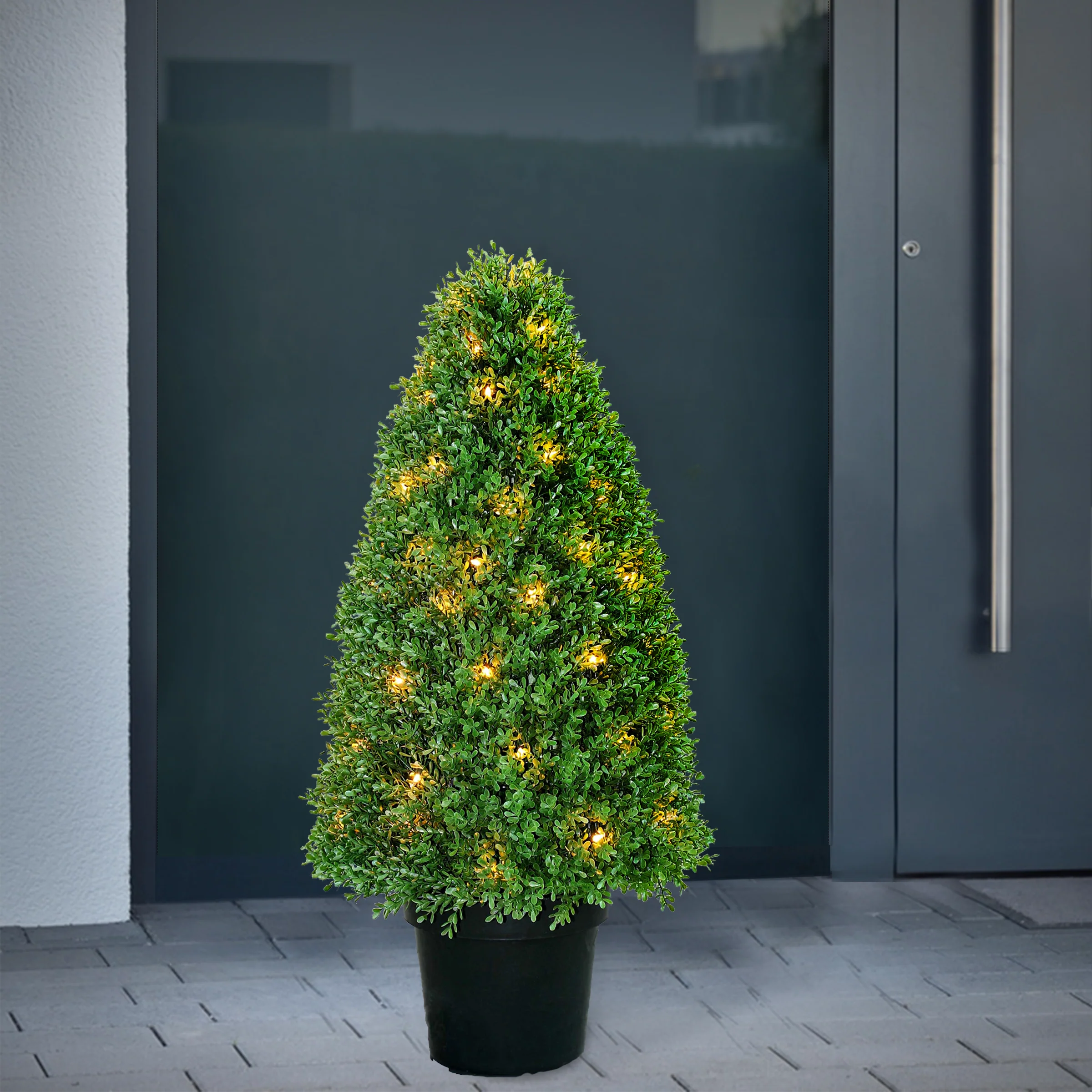 Pre-Lit 36" Artificial Boxwood Tree - Image 2