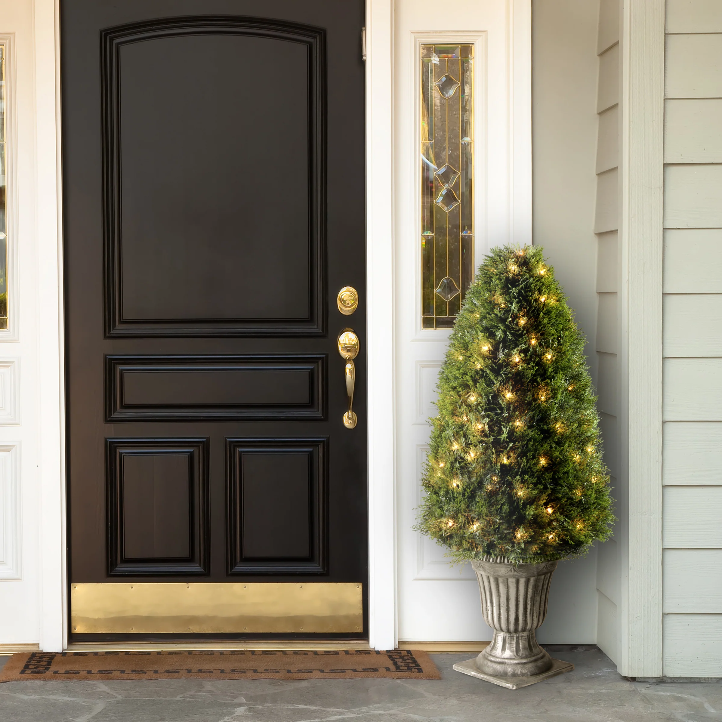 48 in. Pre-Lit Upright Juniper Topiary in a Silver Urn - Image 2